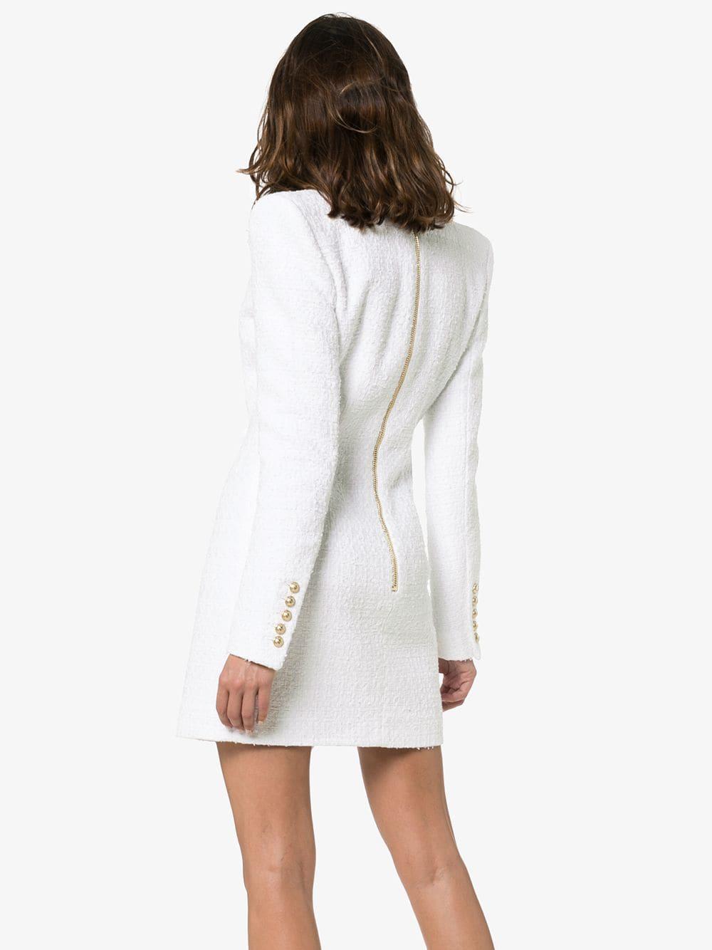 Asymmetric Button Tweed Blazer Dress in White | Lyst