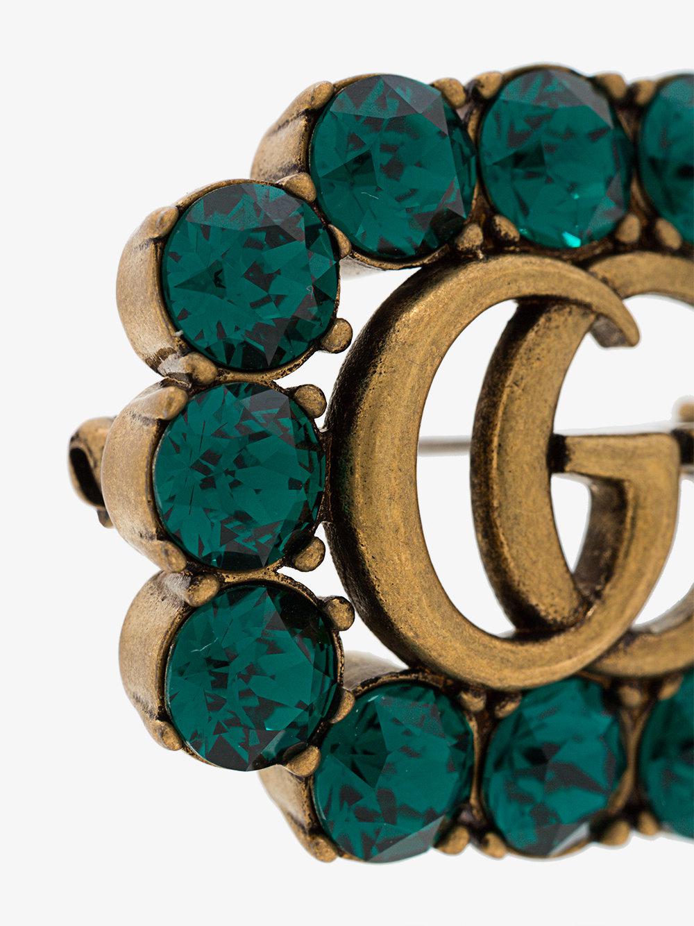 Gucci Crystalembellished GG Brooch in Green Lyst