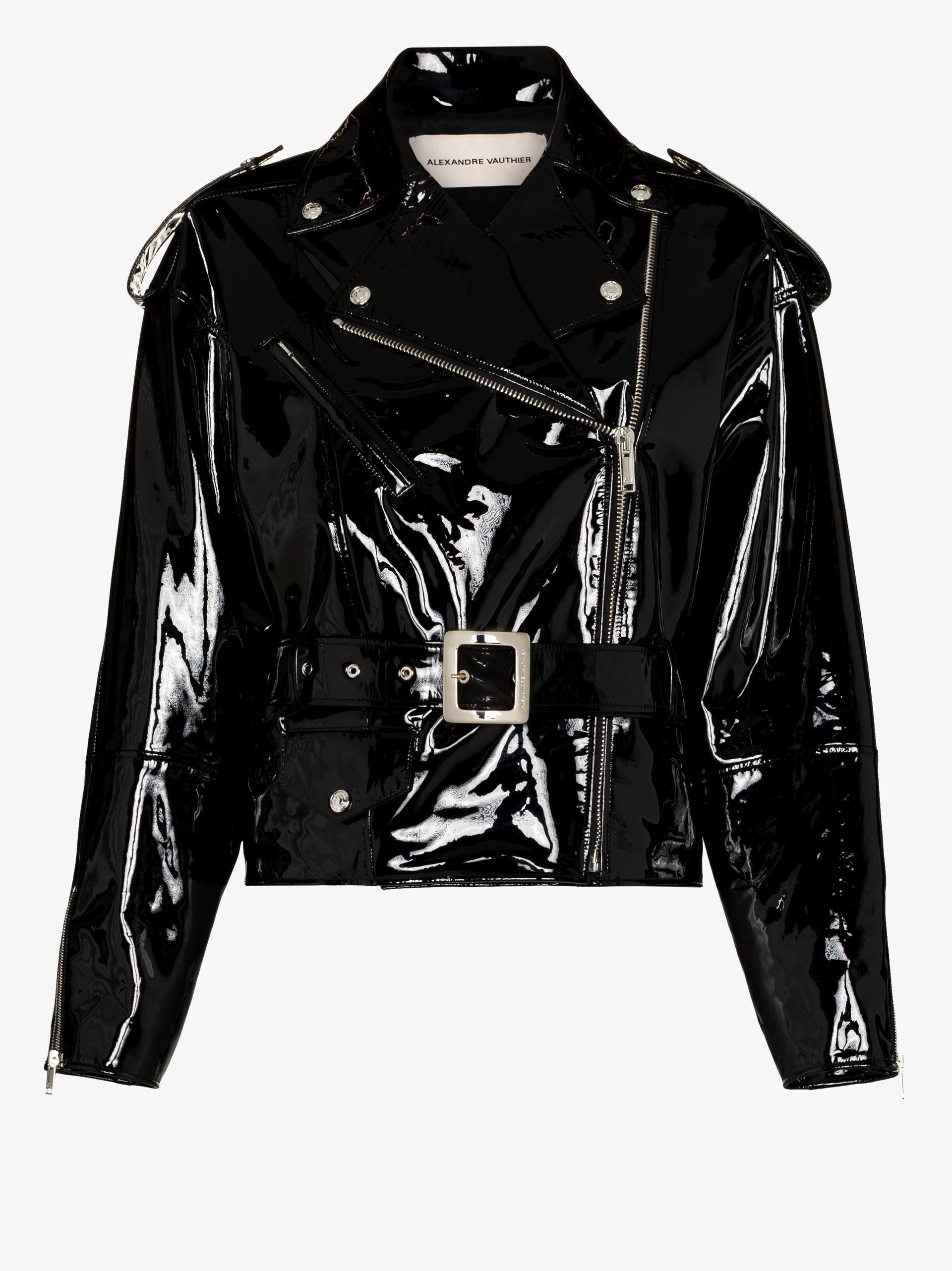 Black patent leather jacket womens top