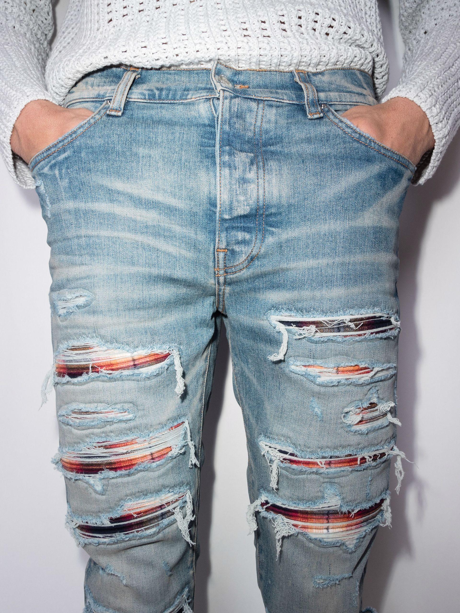 Amiri Thrasher Plaid Bandana Skinny Jeans in Blue for Men | Lyst