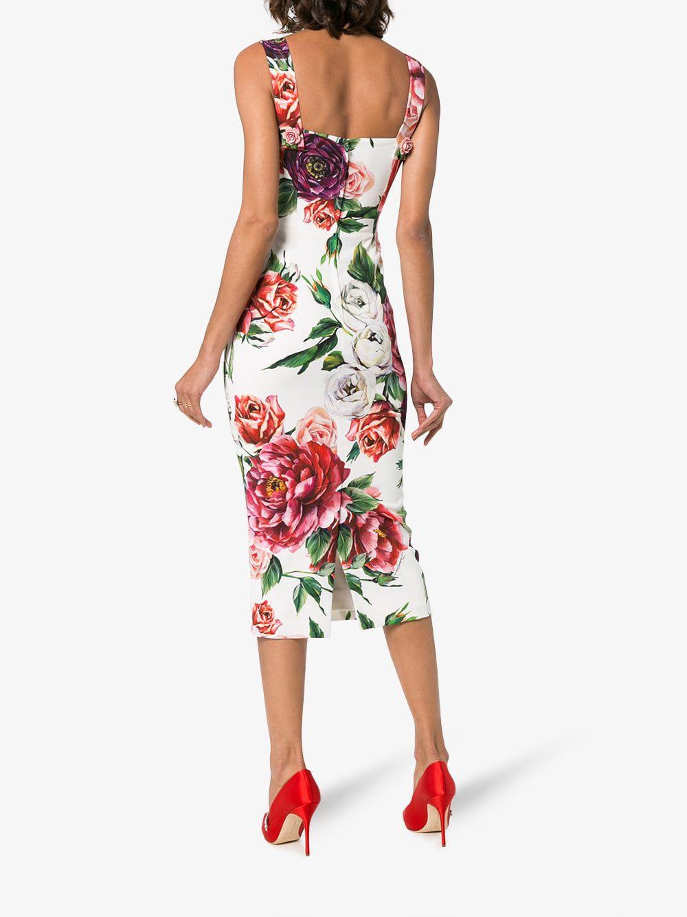 Dolce & Gabbana Fitted Peony-print Dress in Pink | Lyst