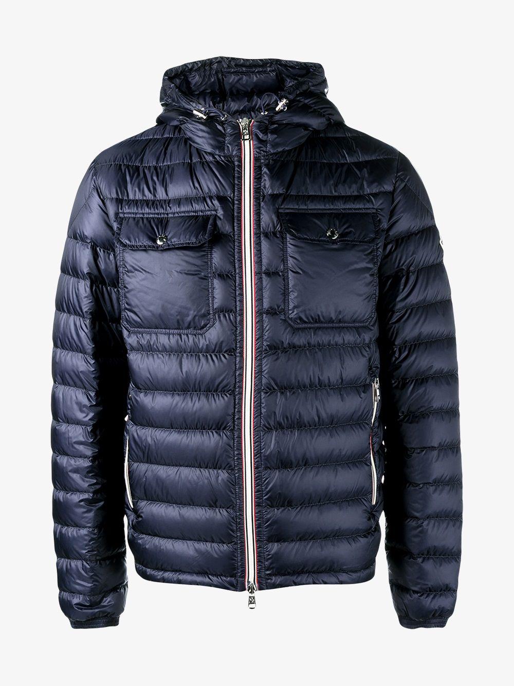Moncler Synthetic Hooded Puffer Jacket in Blue for Men - Lyst