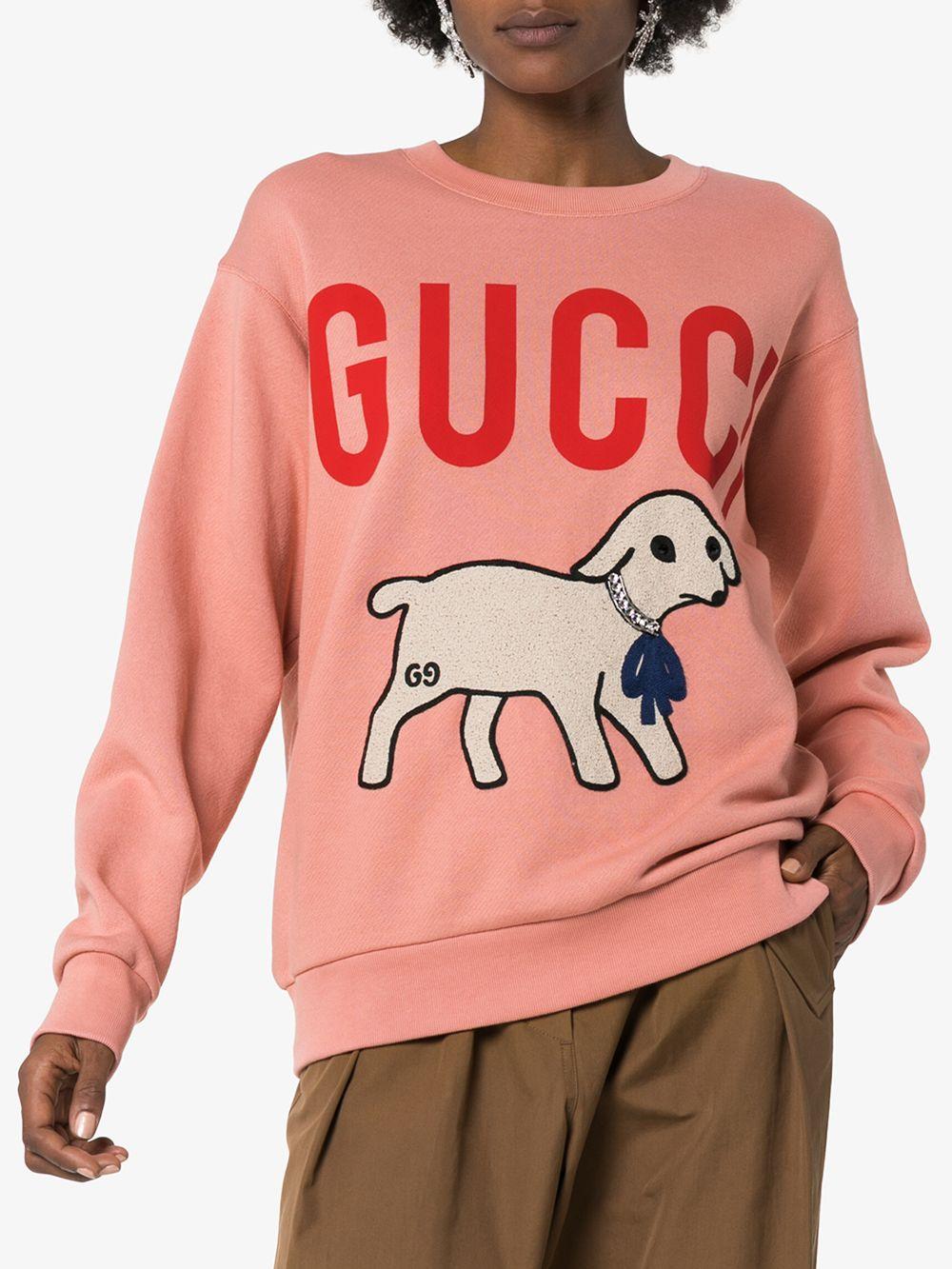 Gucci Cotton Oversized Lamb Print Sweatshirt in Pink | Lyst