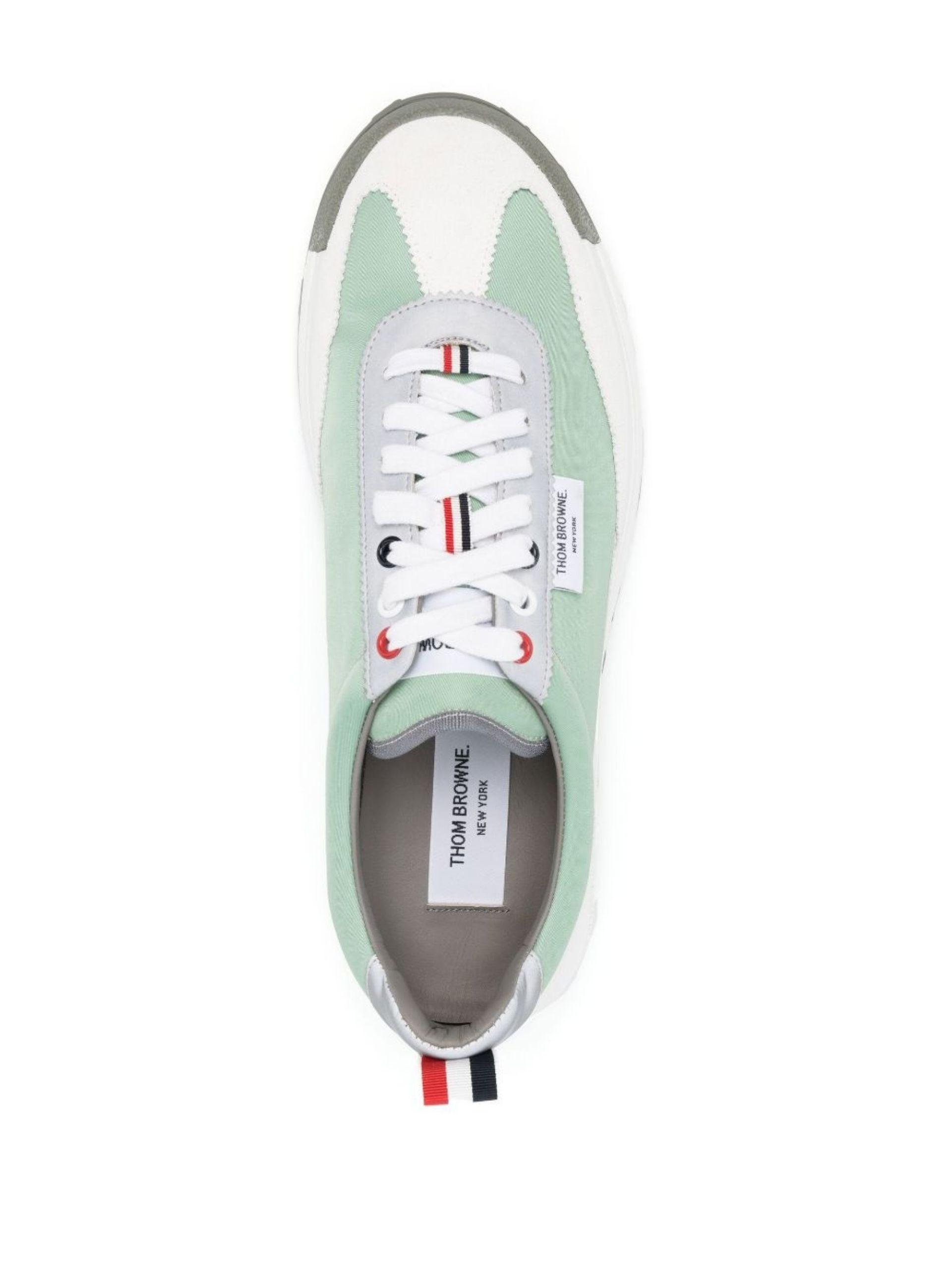 Mens Shoes Lace-ups Oxford shoes Thom Browne Panelled Low-top Lace-up Sneakers in Green for Men White 