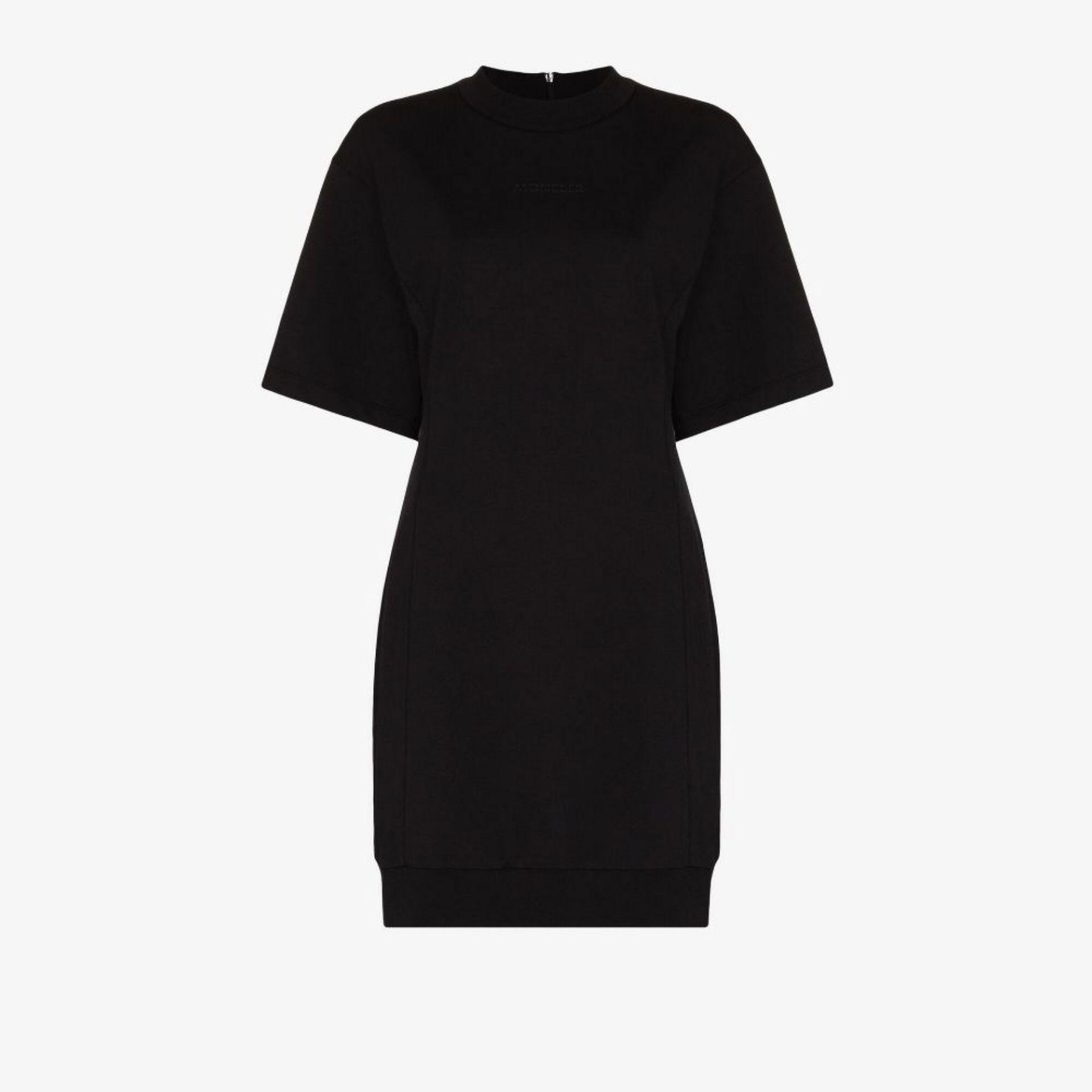 Womens Clothing Dresses Mini and short dresses Moncler Cotton Spliced Logo-print T-shirt Dress in Black 