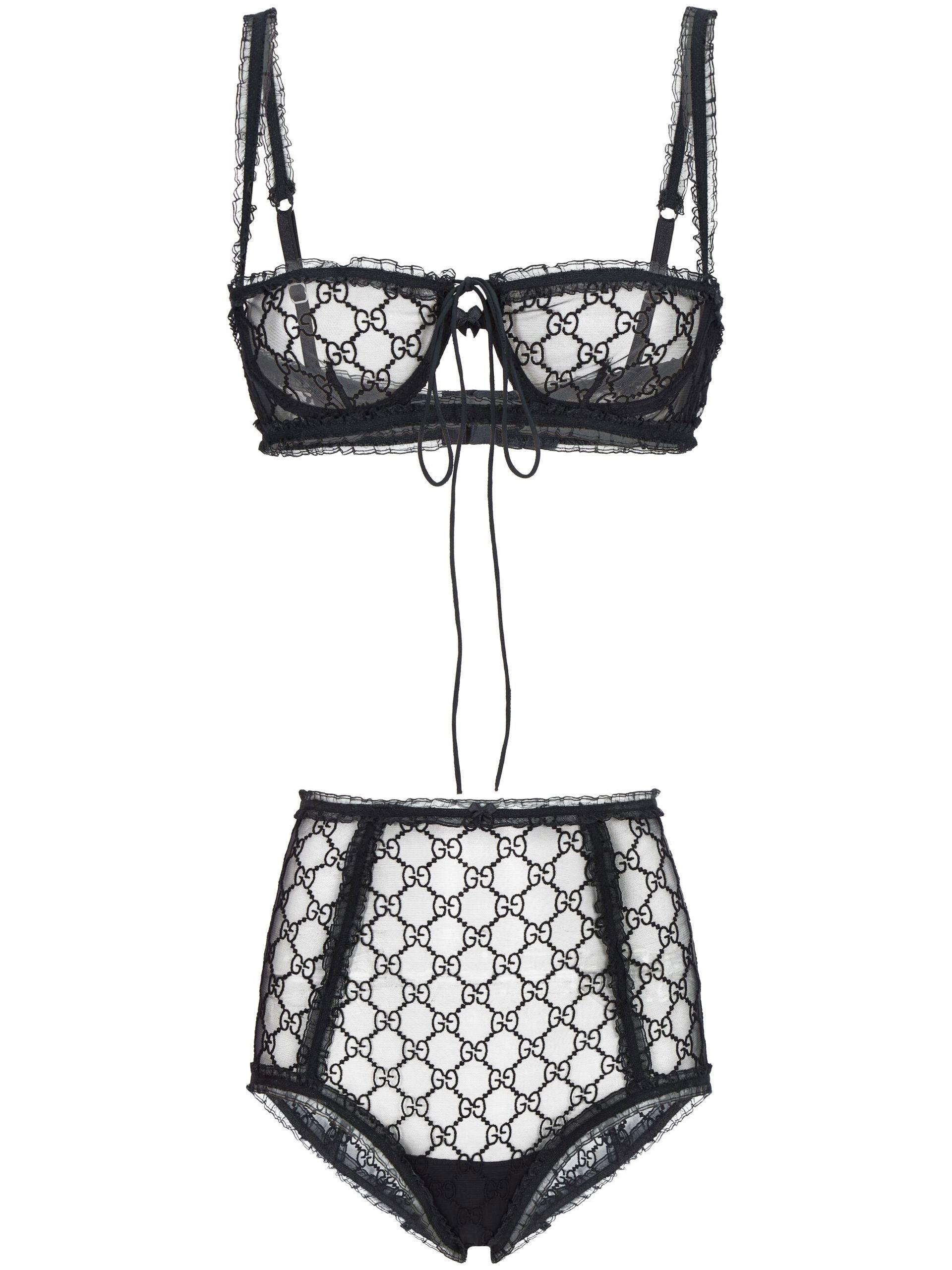 Gucci gg Monogram Lace Lingerie Set - Women's - Polyester/viscose in Black  | Lyst