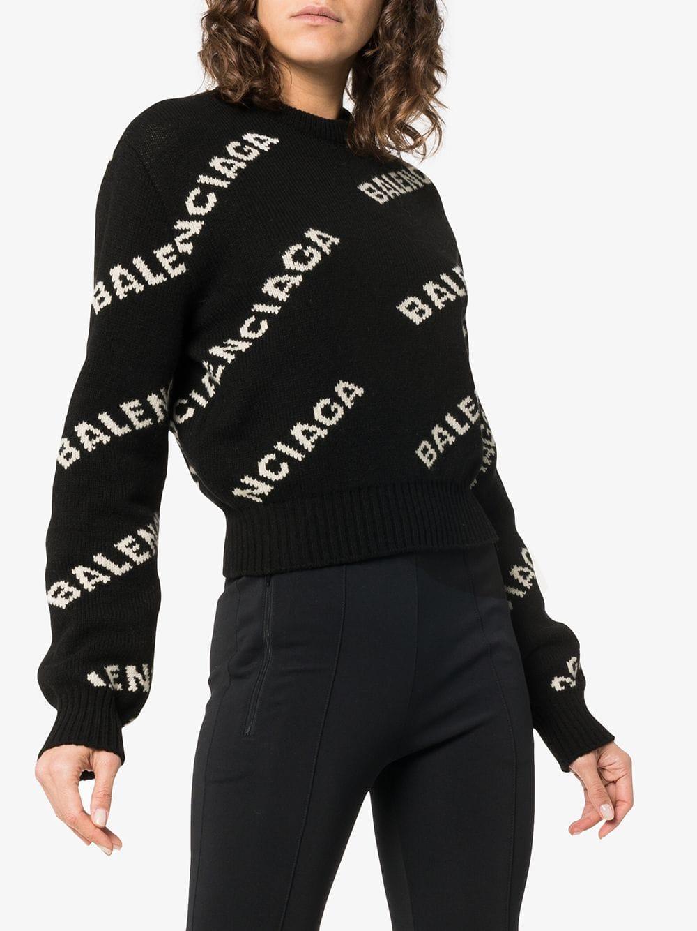 Balenciaga Intarsia Wool-blend Sweater in Black | Lyst