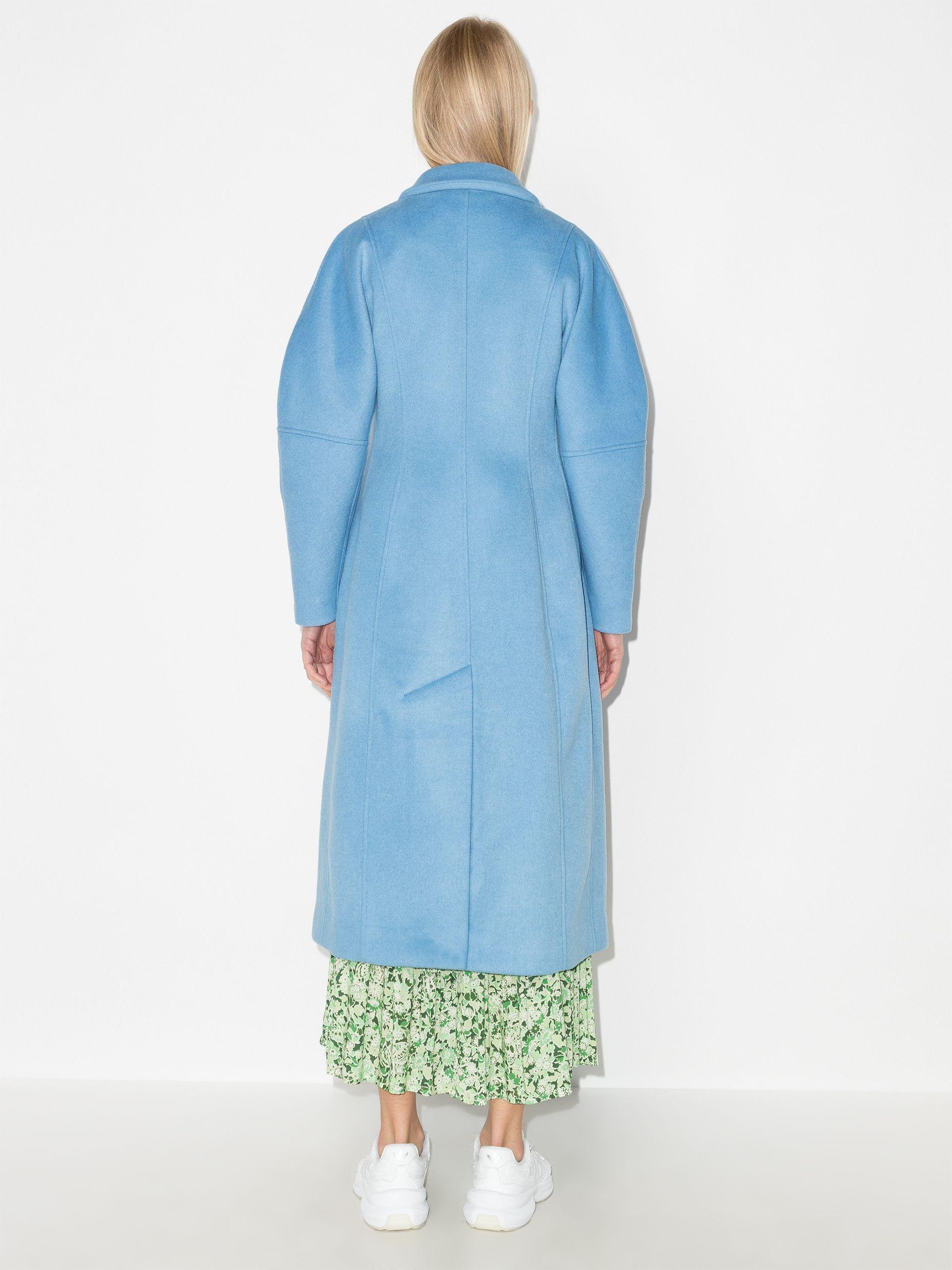 Ganni Single-breasted Wool Coat in Blue | Lyst