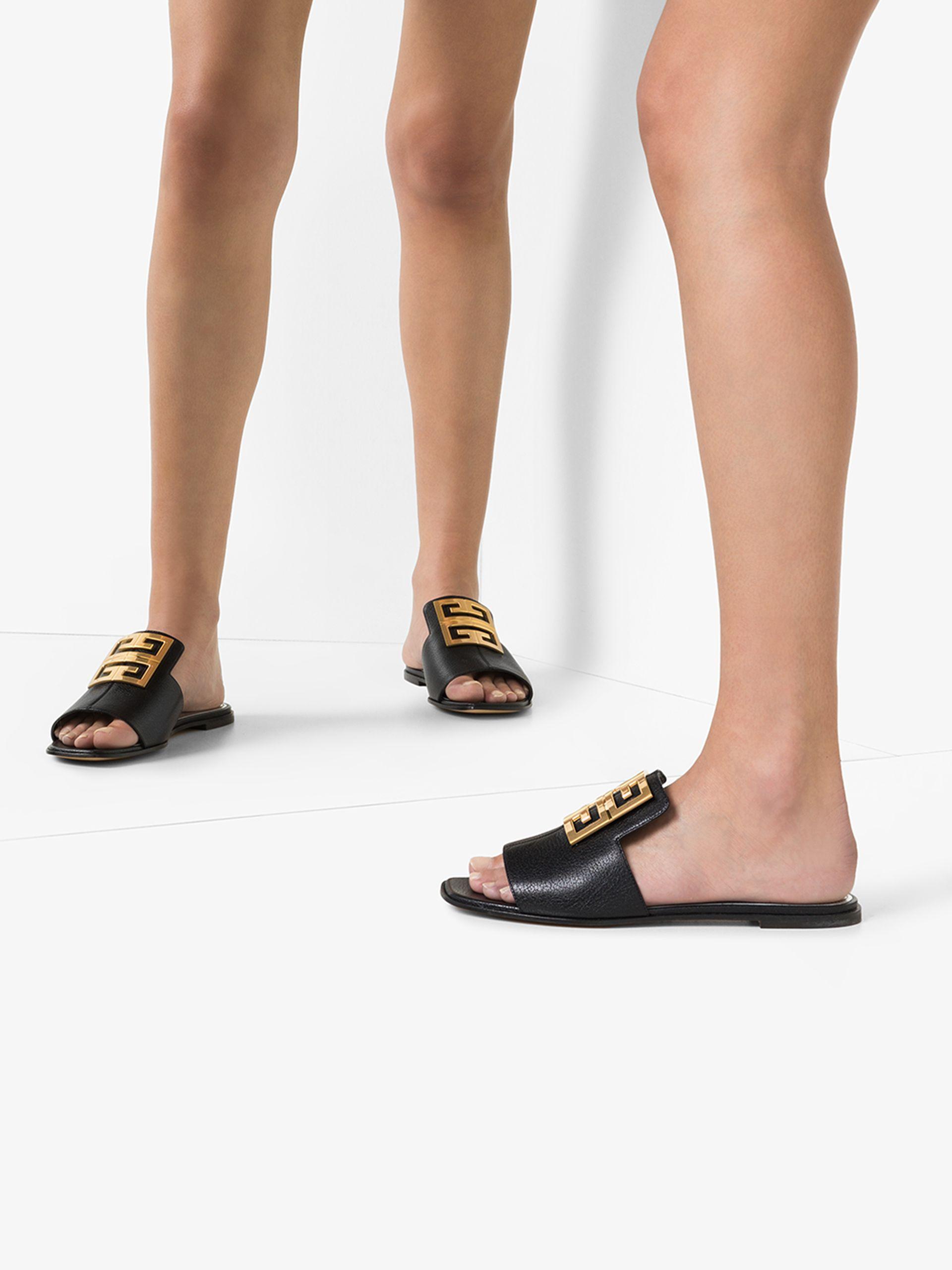 Givenchy 4g Flat Leather Sandals in Black - Save 40% - Lyst