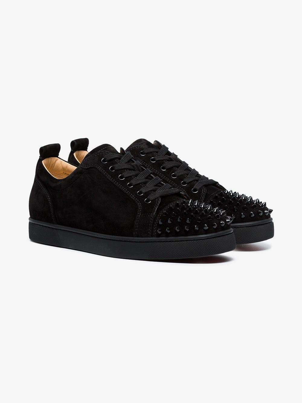 Christian Louboutin Black Leather Louis Junior Spike Sneakers for Men ...