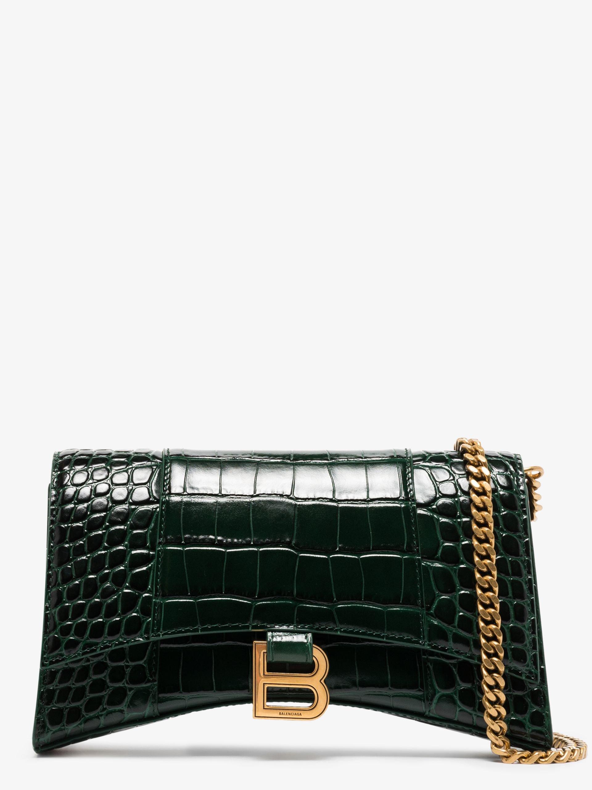 Green Hourglass crocodile-effect leather cross-body bag, Balenciaga
