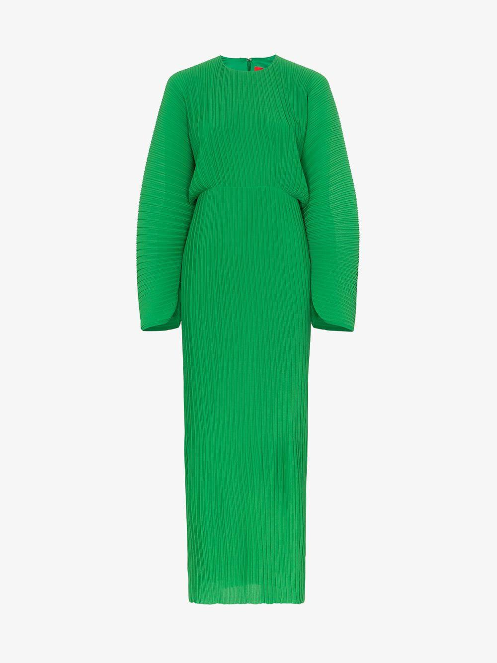 Solace London Mirabelle Micro Pleated Long Sleeve Maxi Dress in Green - Lyst