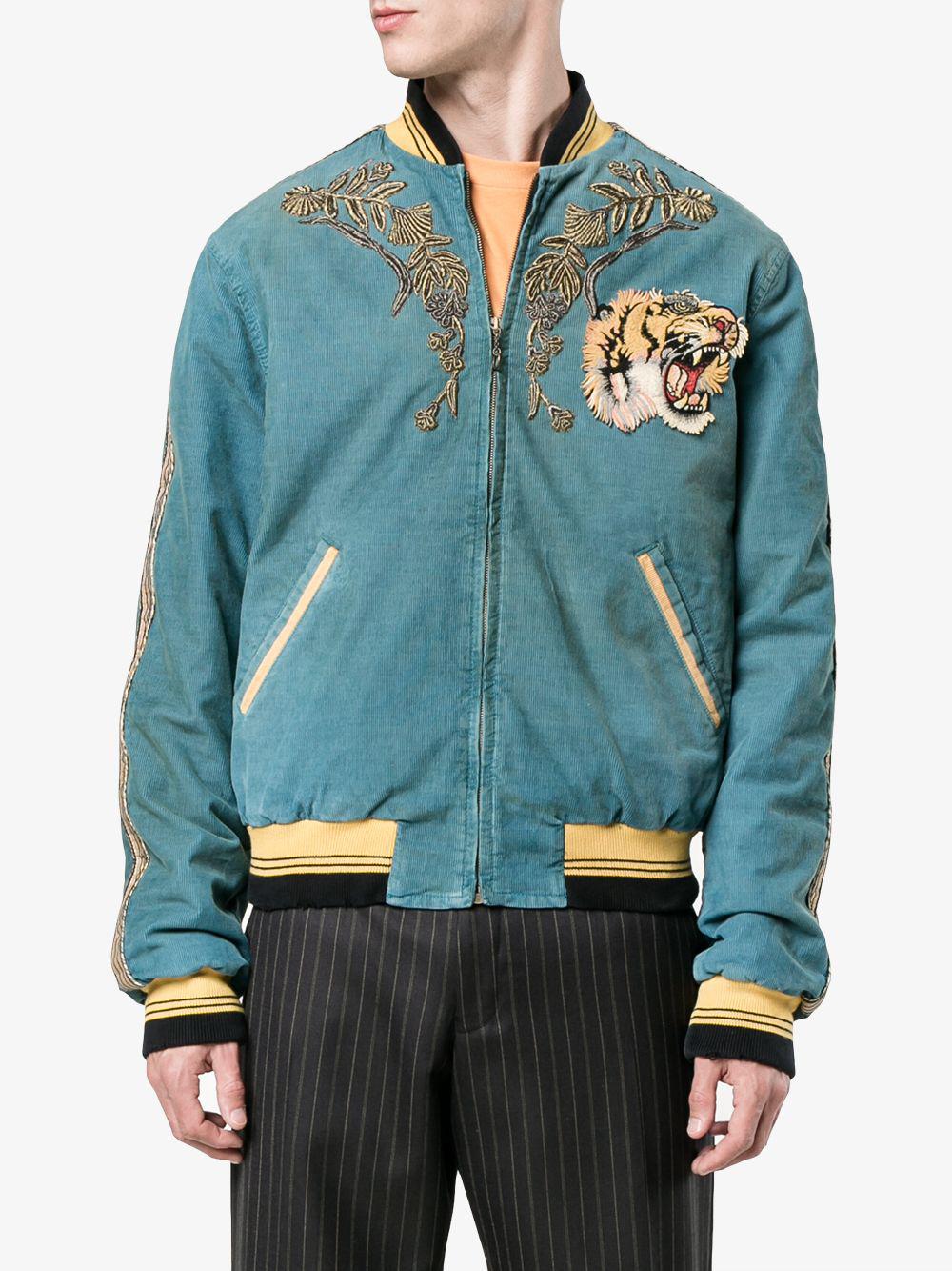 Gucci Cotton Loved Embroidered Bomber Jacket Blue Men - Lyst
