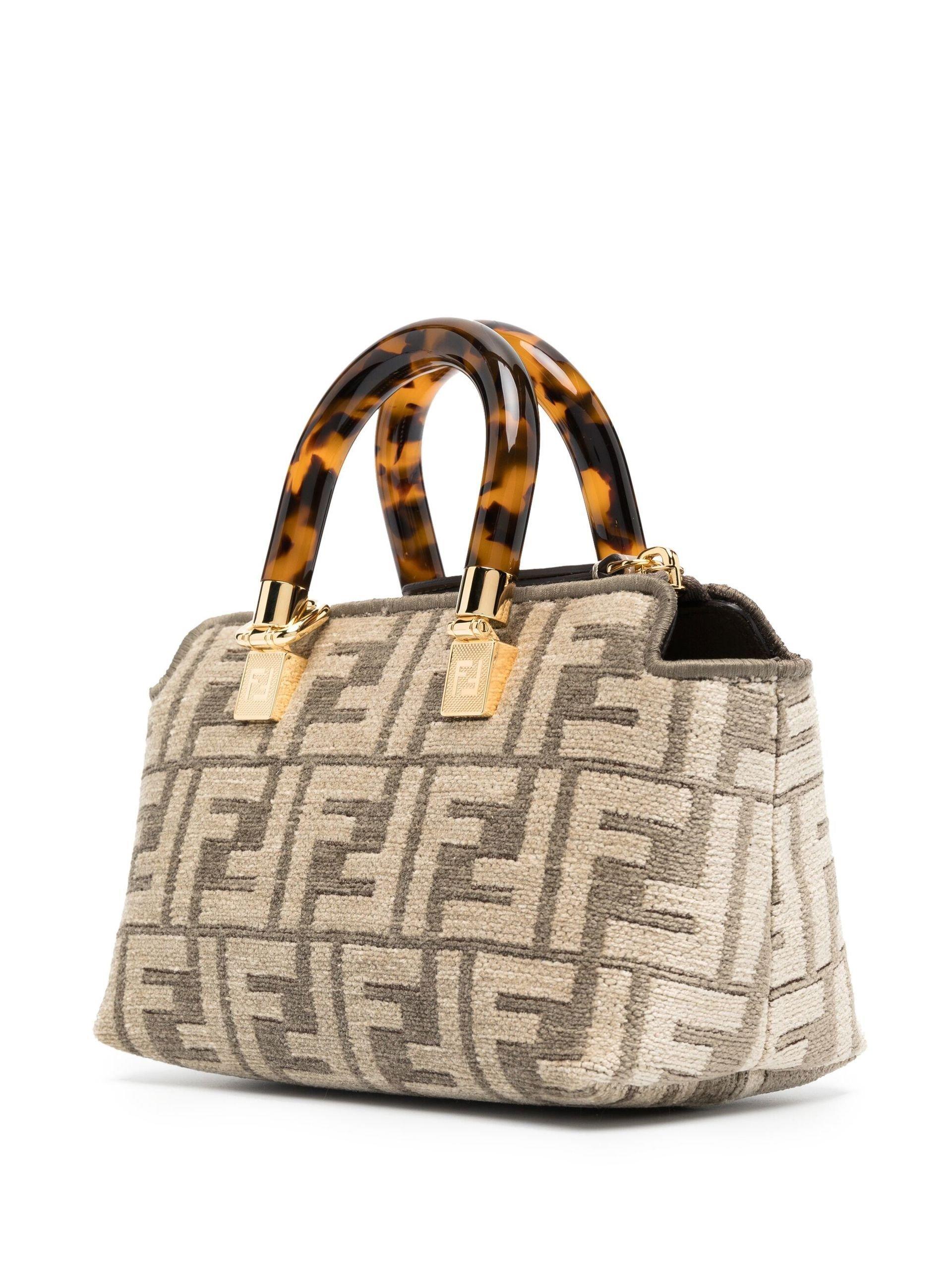Fendi Mini By The Way Boston Bag In FF Tapestry Fabric Brown