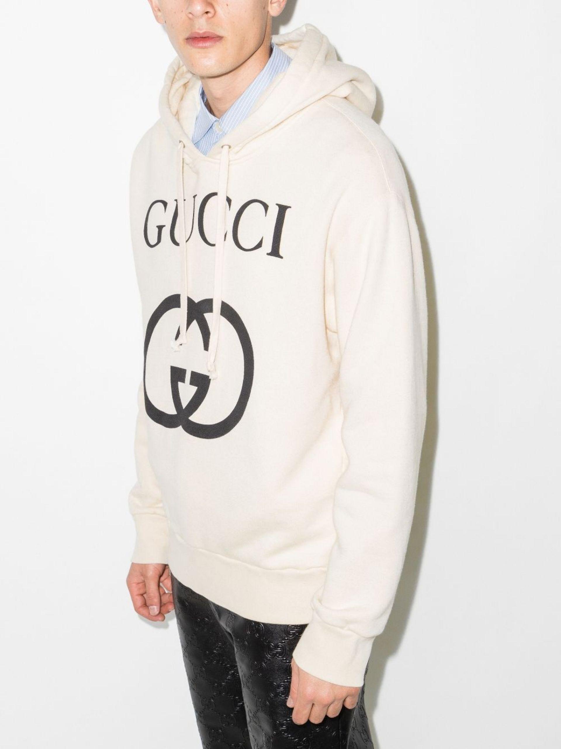 Gucci GG Logo Cotton Hoodie in White for Men | Lyst