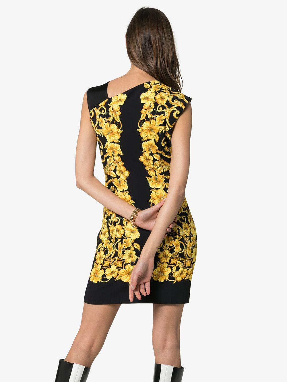 Versace Synthetic Printed Mini Dress in Yellow - Lyst