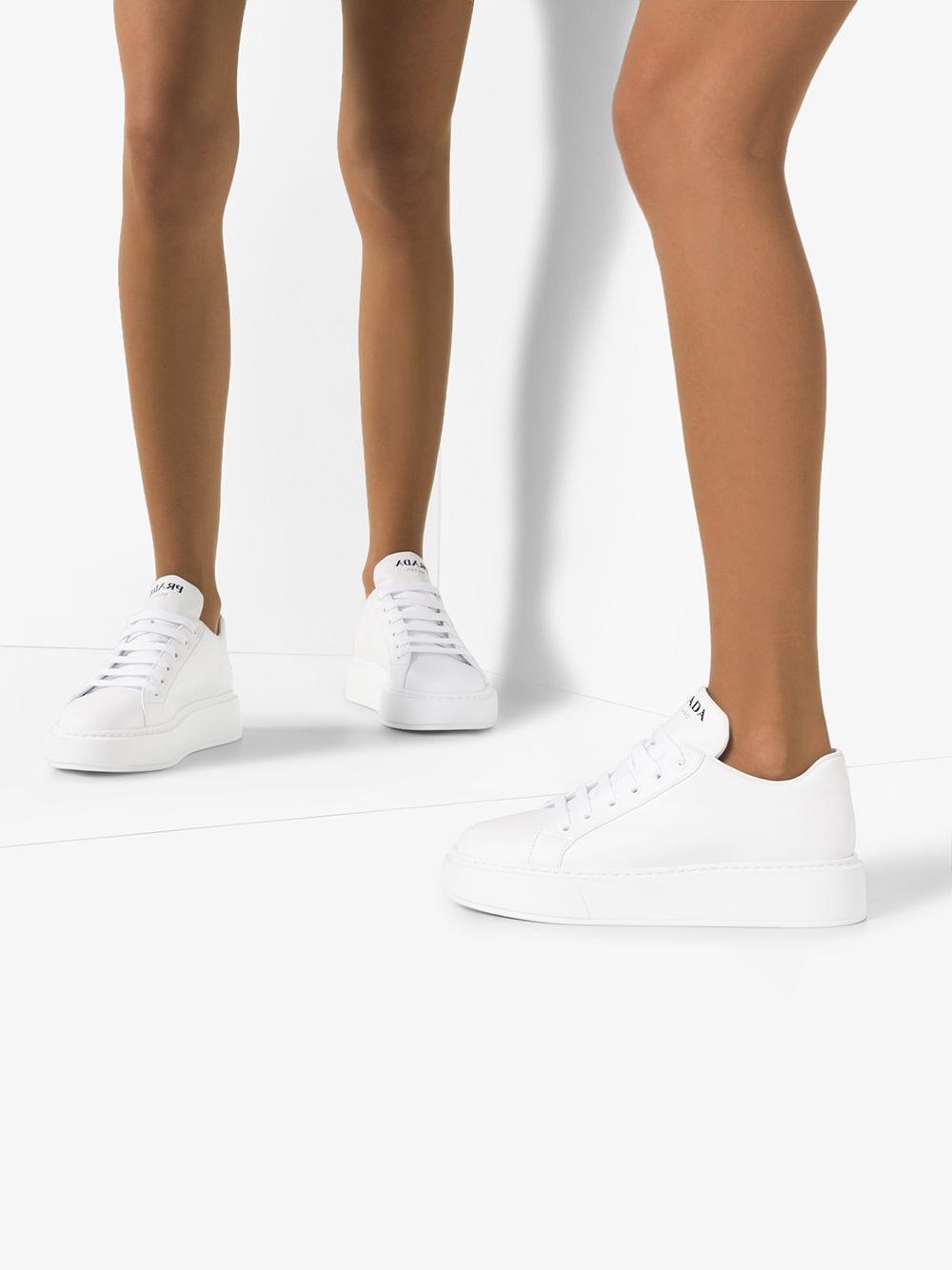 Prada White Macro 45 Leather Sneakers | Lyst