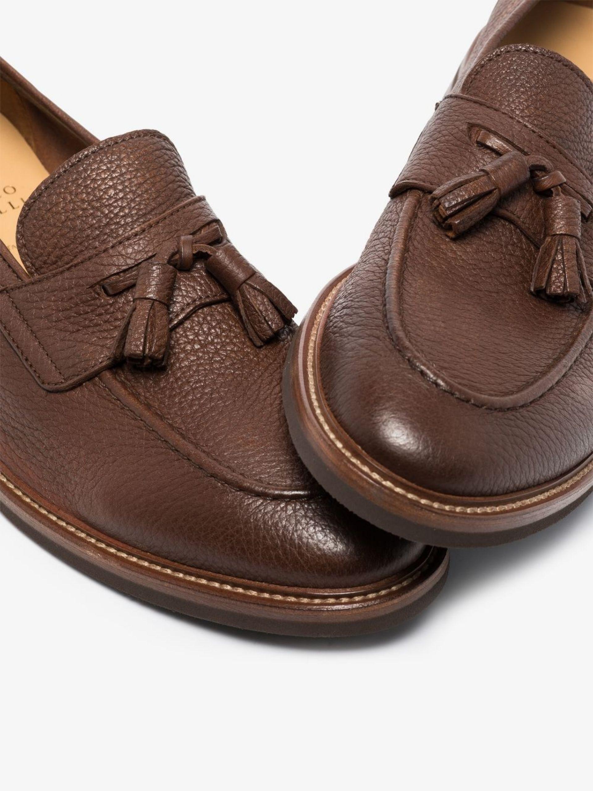 Brunello Cucinelli Brown Tassel Leather Penny Loafers for Men | Lyst