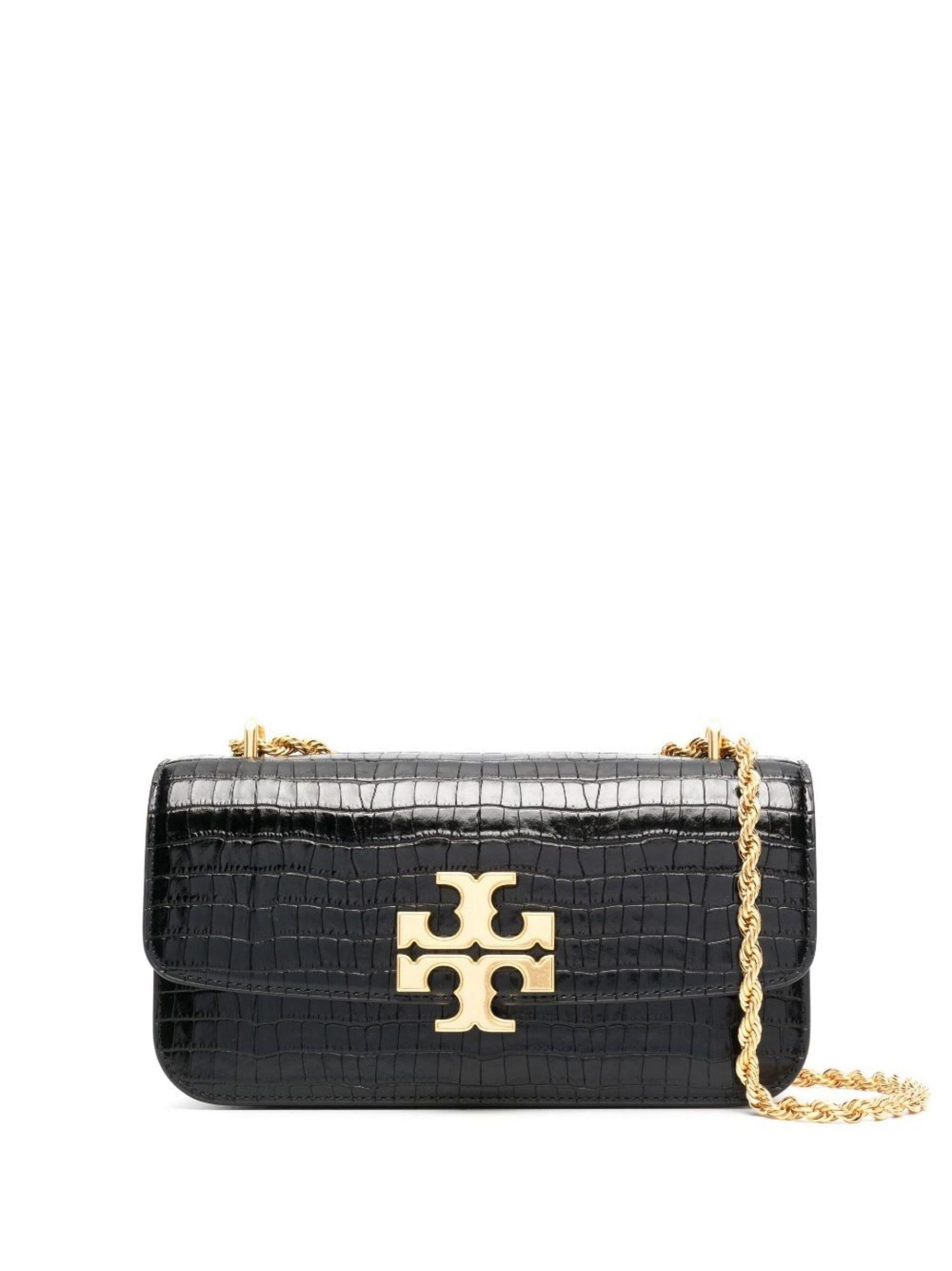 Tory Burch Crocodileembossed Leather Shoulder Bag in Black Lyst