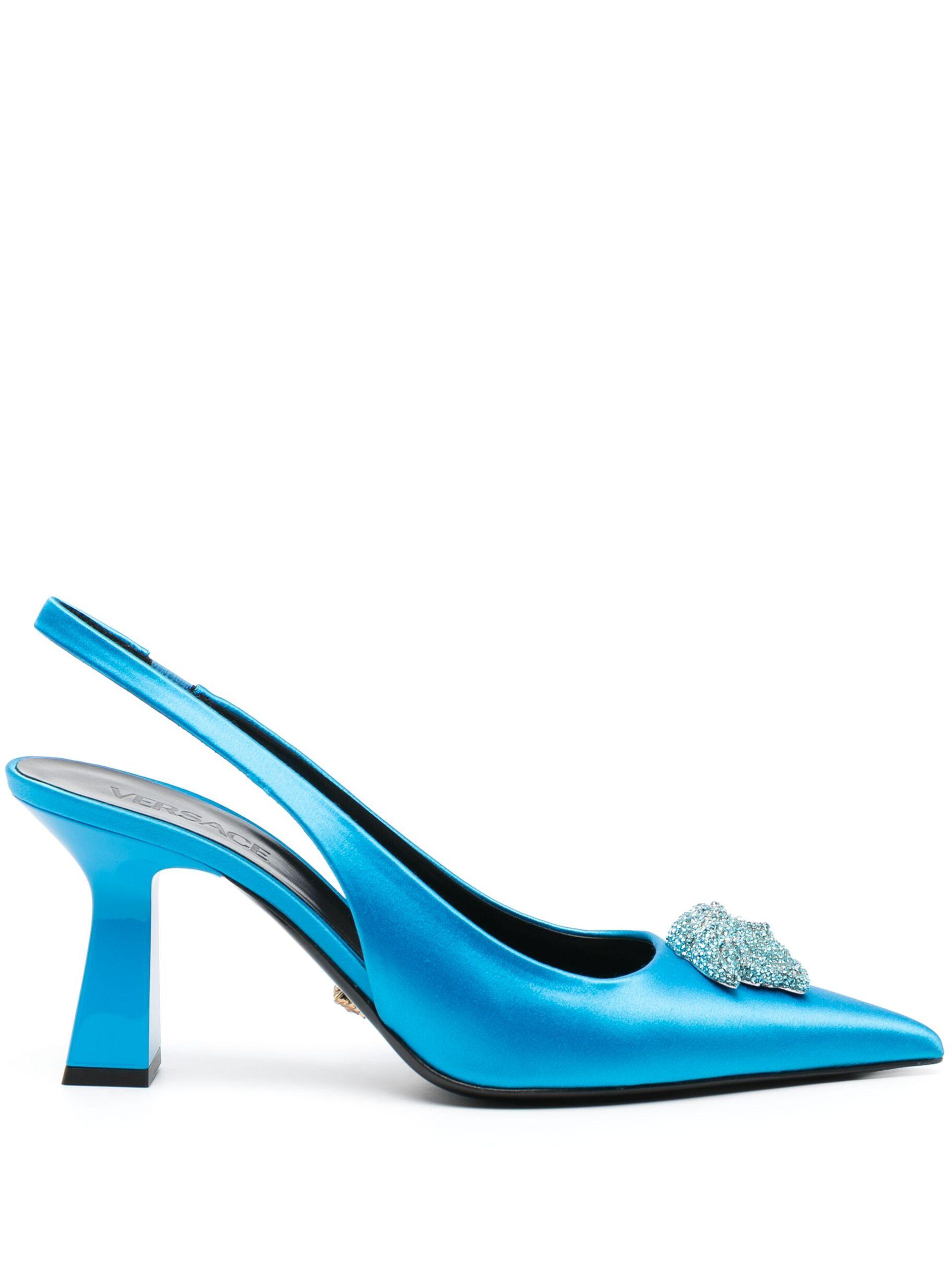 Versace Crystal La Medusa 70 Satin Slingback Pumps - Women's