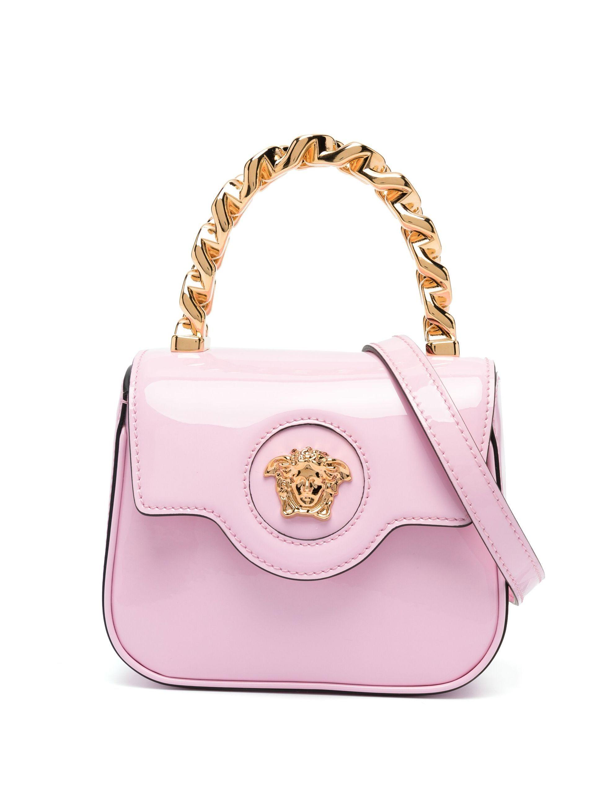 Versace Pink Medusa Head Patent Leather Mini Tote Bag | Lyst