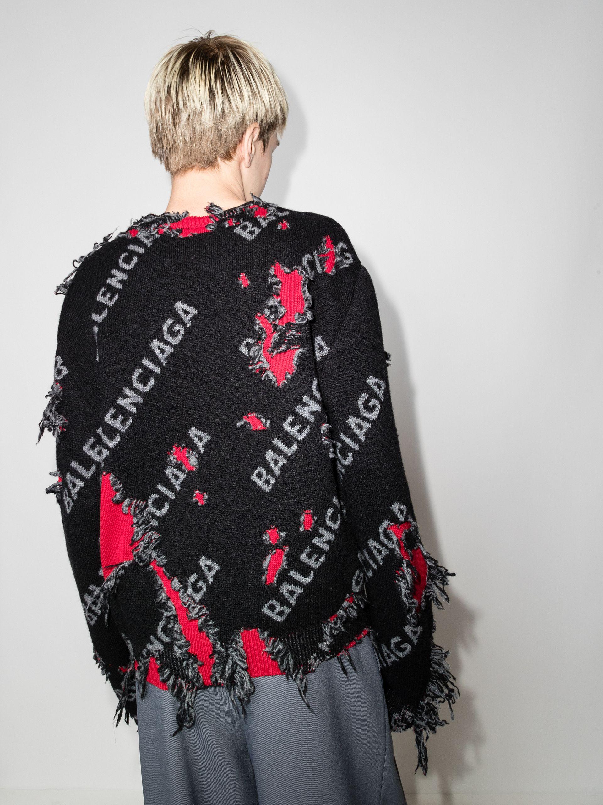 Balenciaga Wool Black Repatch Distressed Logo Sweater for Men | Lyst