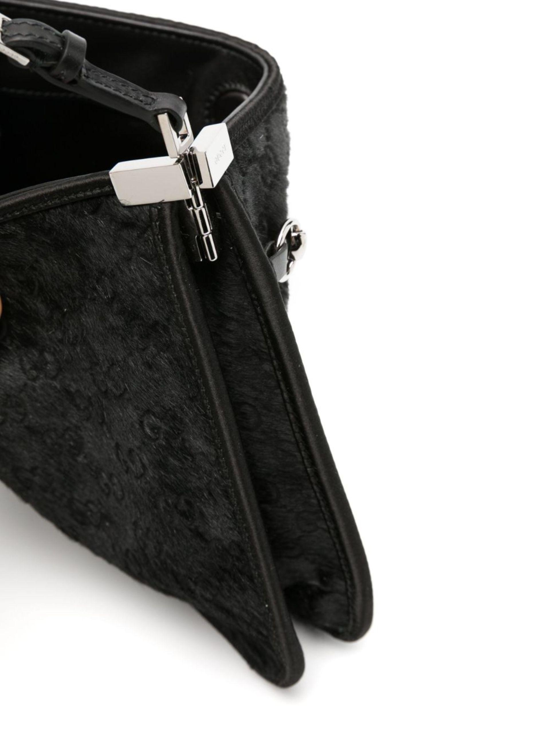 Horsebit Medium GG Calf Hair Shoulder Bag in Black - Gucci