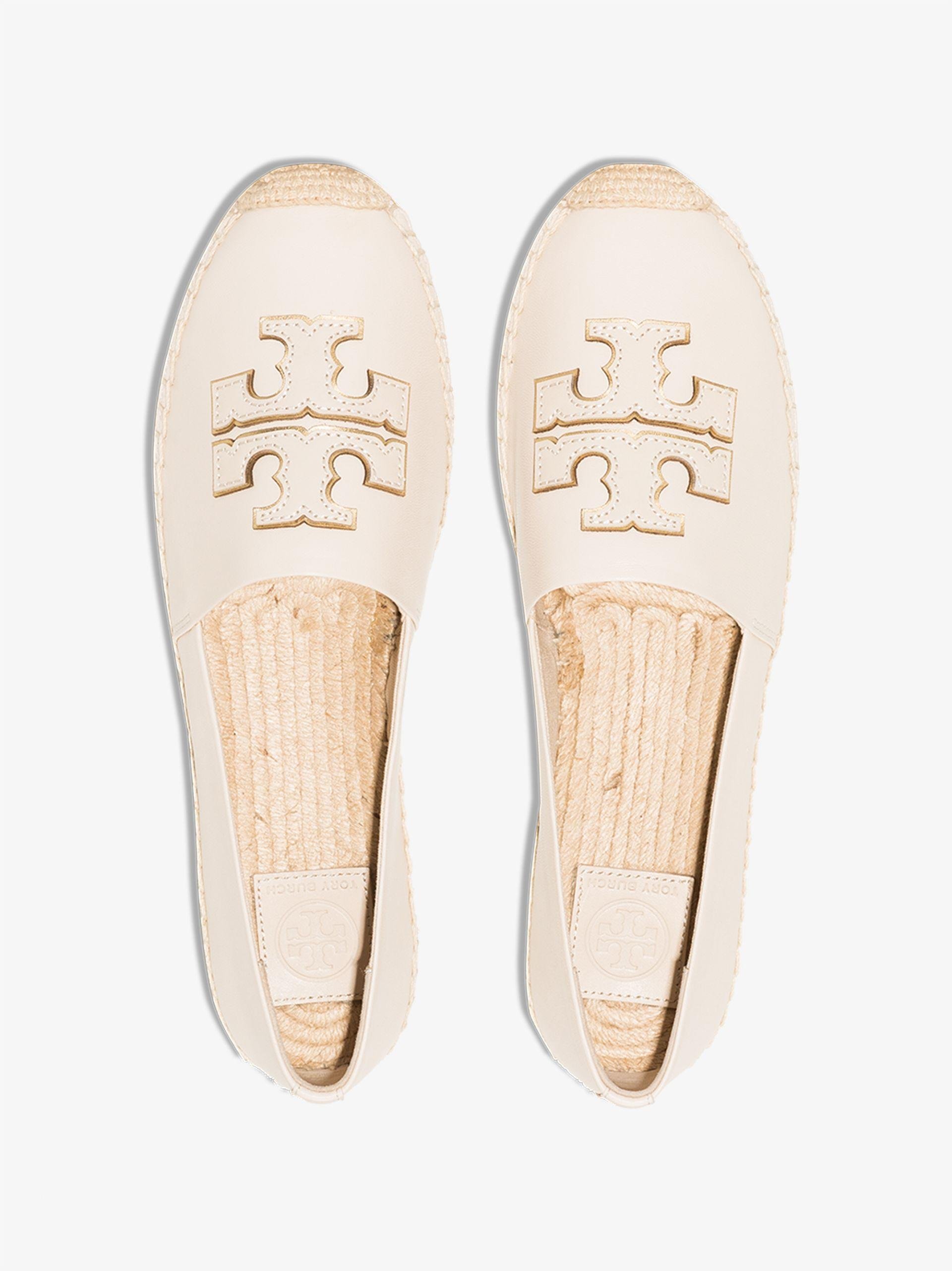 Tory Burch Neutral Ines Flat Leather Canvas Espadrilles | Lyst
