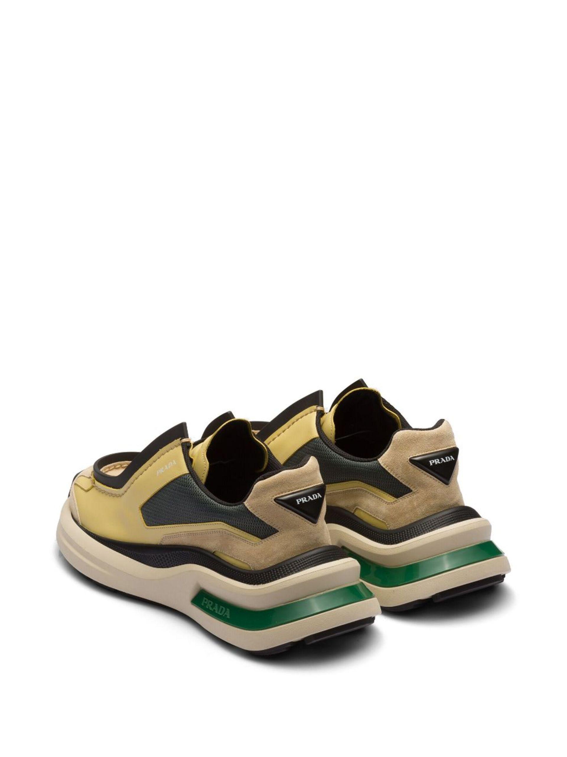 Prada Systeme Brushed Leather Sneakers With Bike Fabric And
