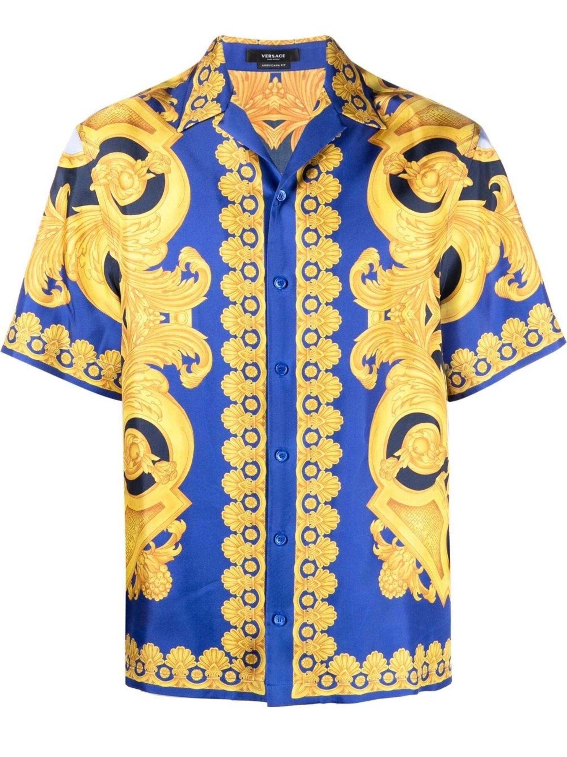 Versace Baroqueprint Silk Shirt in Blue for Men Lyst