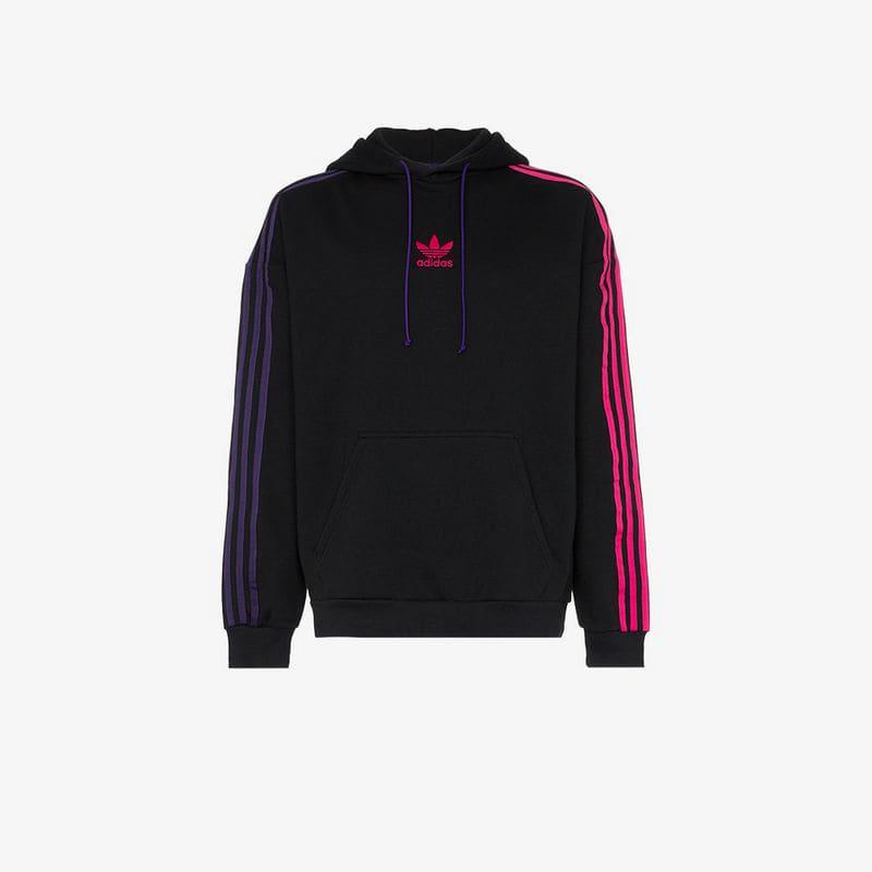 adidas Striped Sleeve Hooded Jumper in Black for Men | Lyst