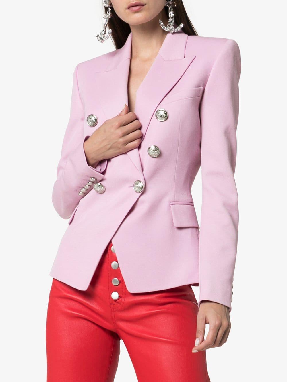 Balmain Double-breasted Tweed Jacket in Pink | Lyst