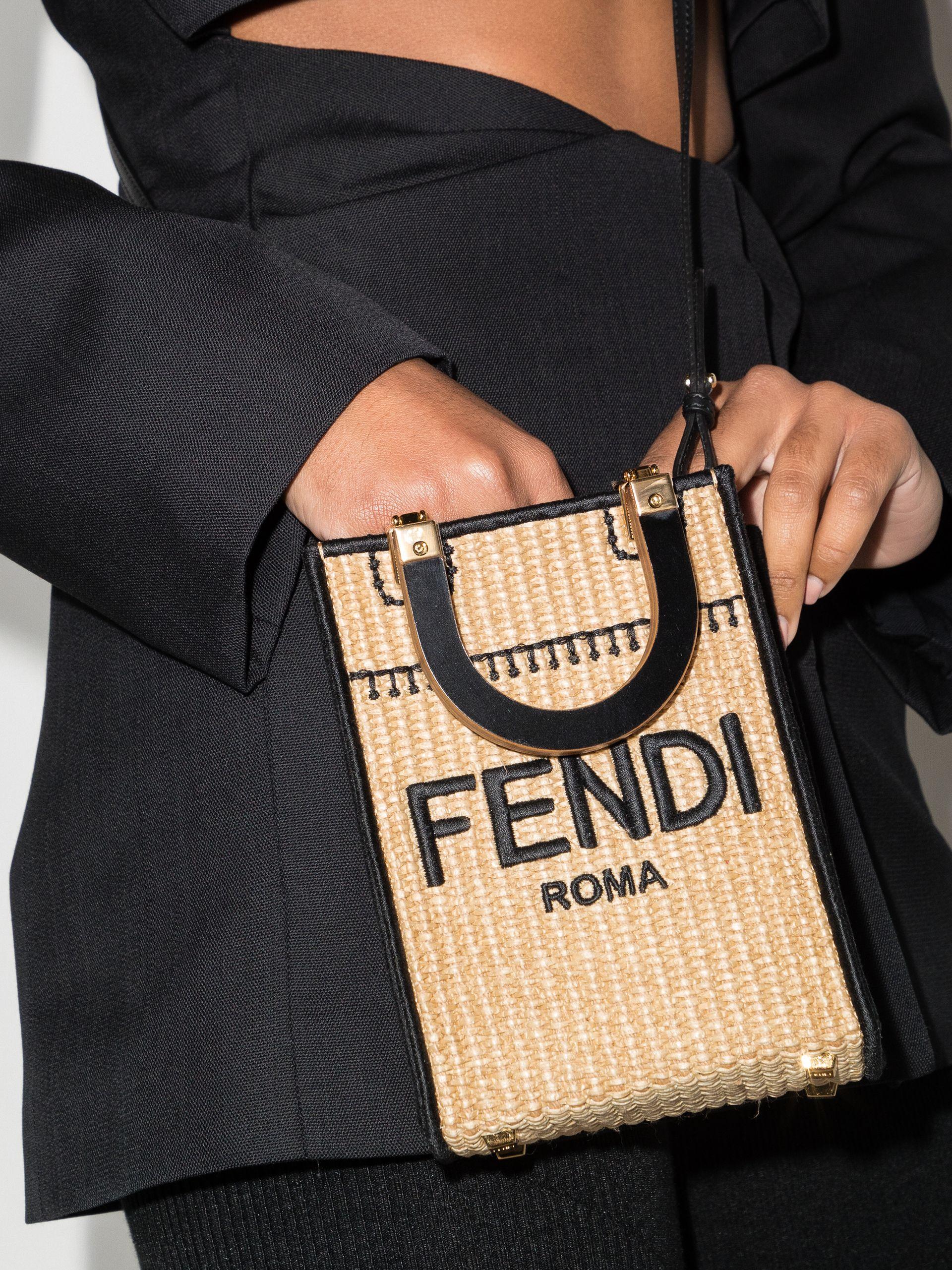 Fendi Neutral Sunshine Mini Straw Tote Bag