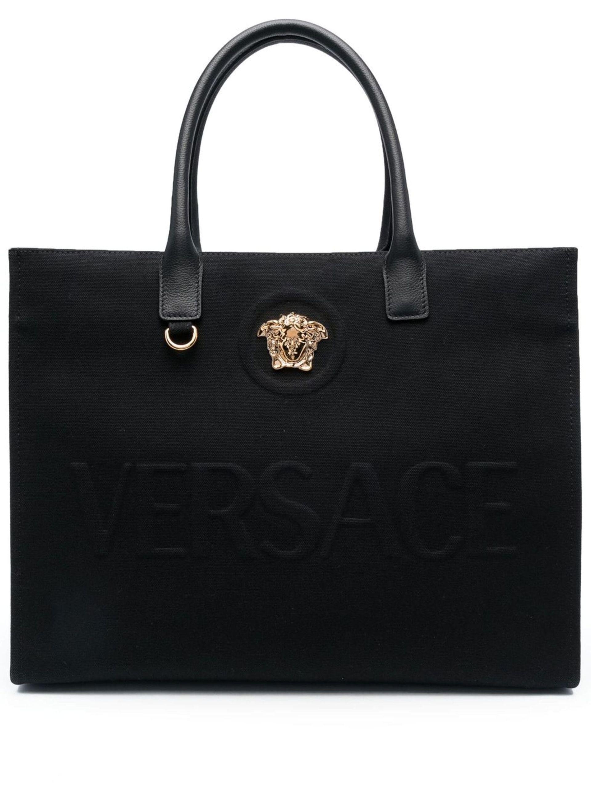 Versace La Medusa Canvas & Leather Tote in Black | Lyst