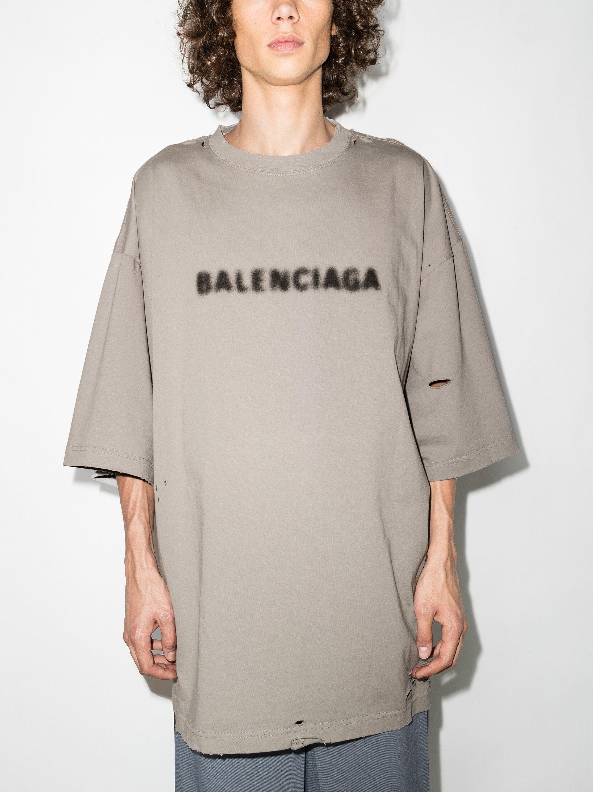 Balenciaga Distressed Blurry Logo Hoodie Grey - US