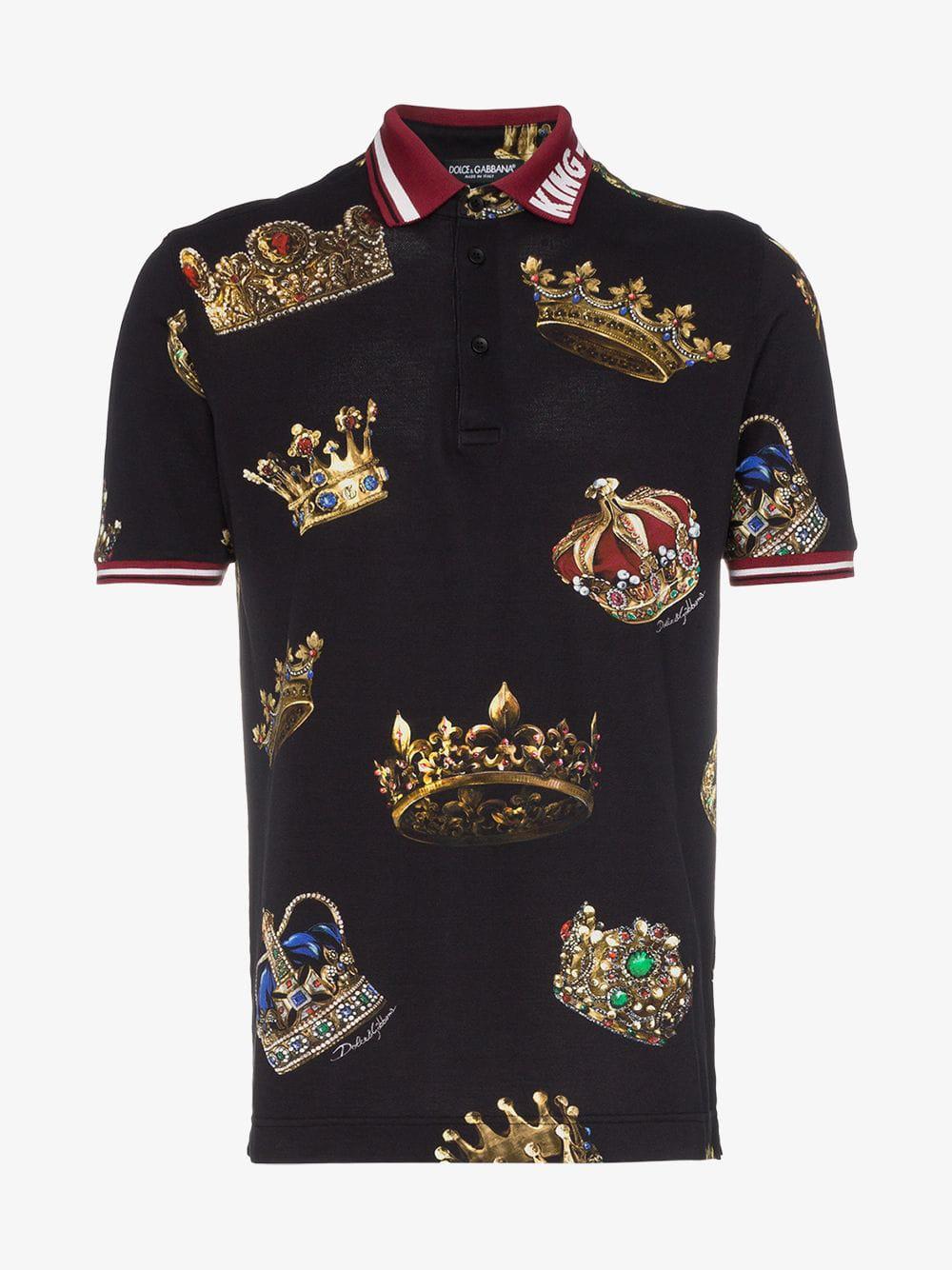 Dolce & Gabbana Crown Print Cotton Polo Shirt in Black for Men | Lyst