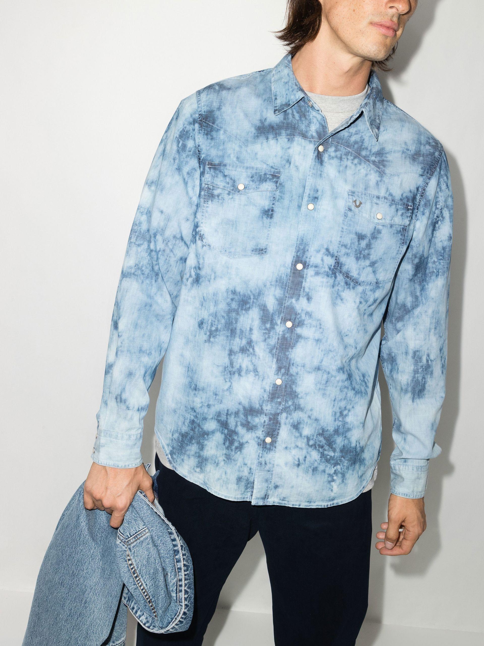 Topman Bleach Denim Long Sleeve Shirt, $55 | Topman | Lookastic