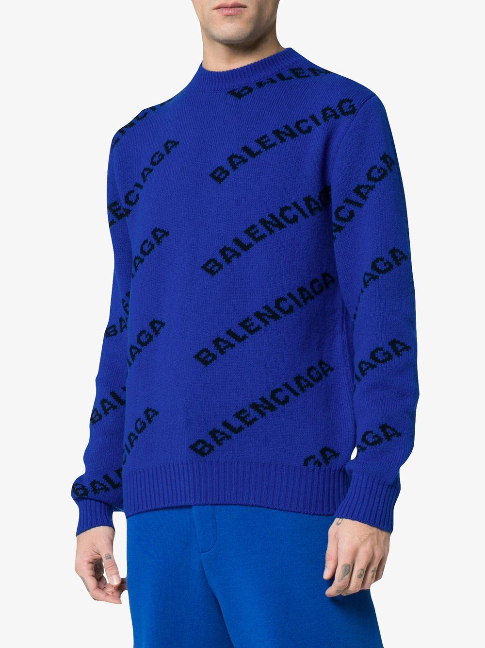 Balenciaga Logo Intarsia Wool Sweater in Blue for Men | Lyst UK