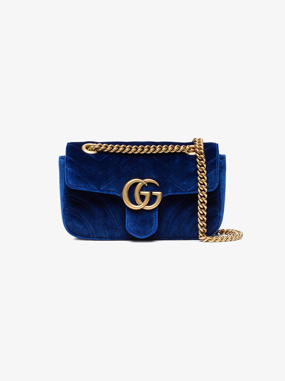 Gucci Mini Gg Marmont Velvet Shoulder Bag in Blue - Lyst