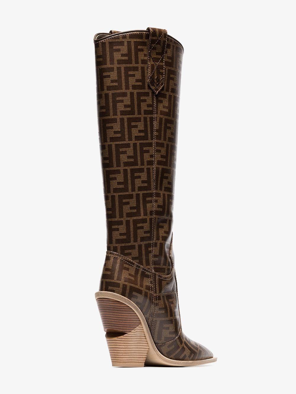 Fendi Canvas Pointed Toe Cowboy Boots in Brown - Lyst