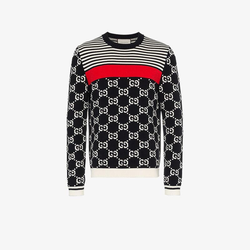 Civic Misbruge pendul Gucci GG And Stripes Knit Sweater in Black for Men | Lyst