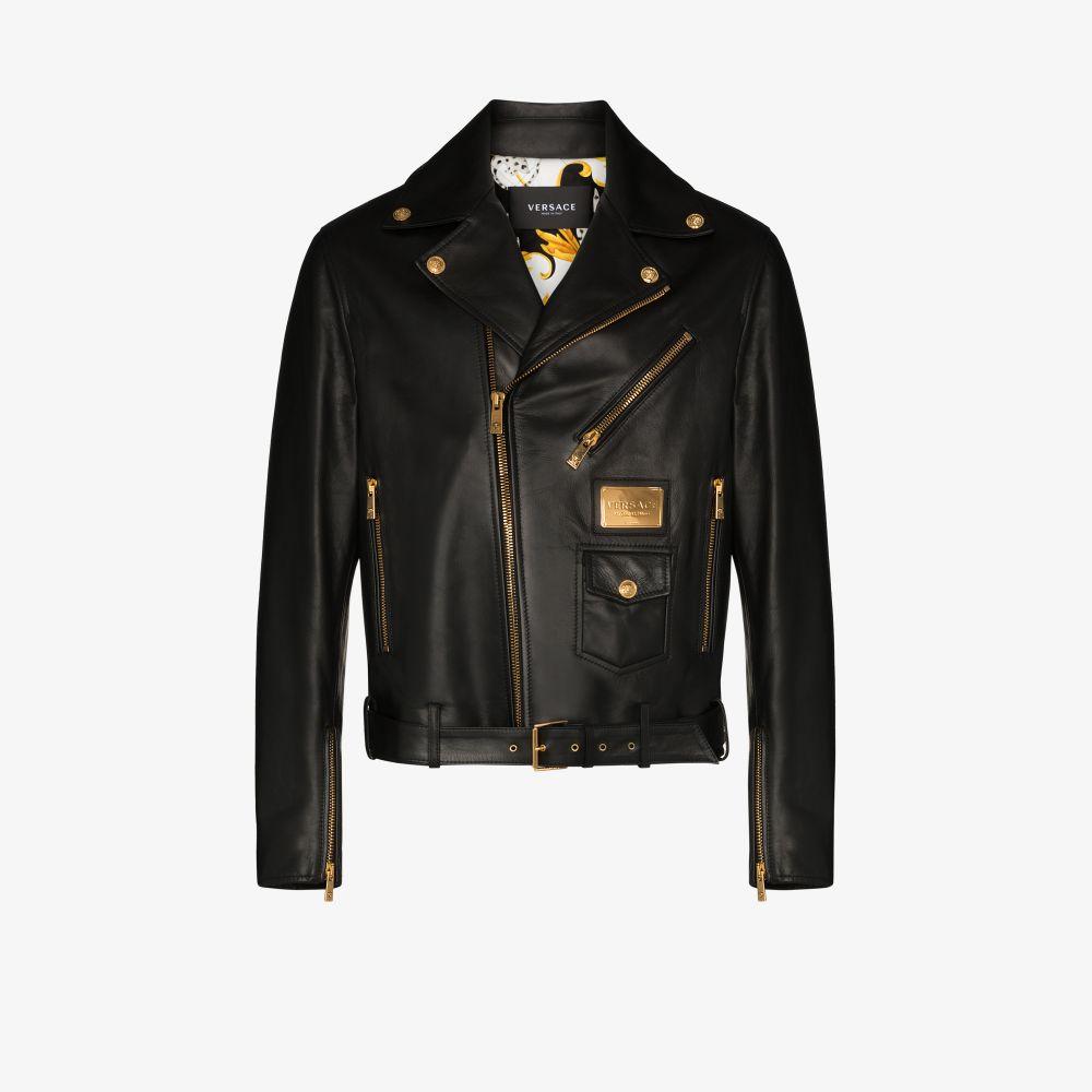 Versace Leather Biker Jacket in Black for Men - Lyst