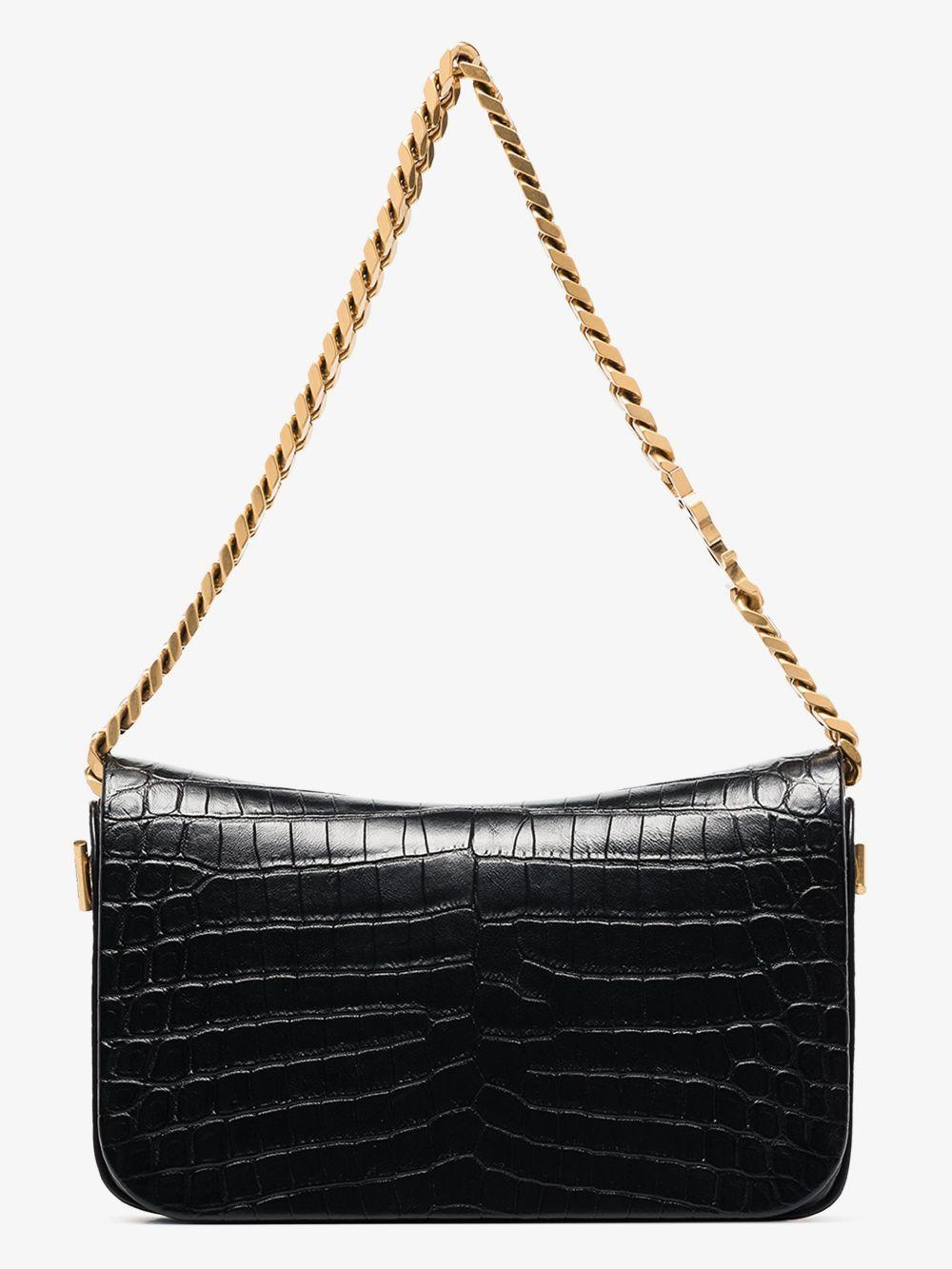 Saint Laurent Black Elise Mock Croc Shoulder Bag | Lyst