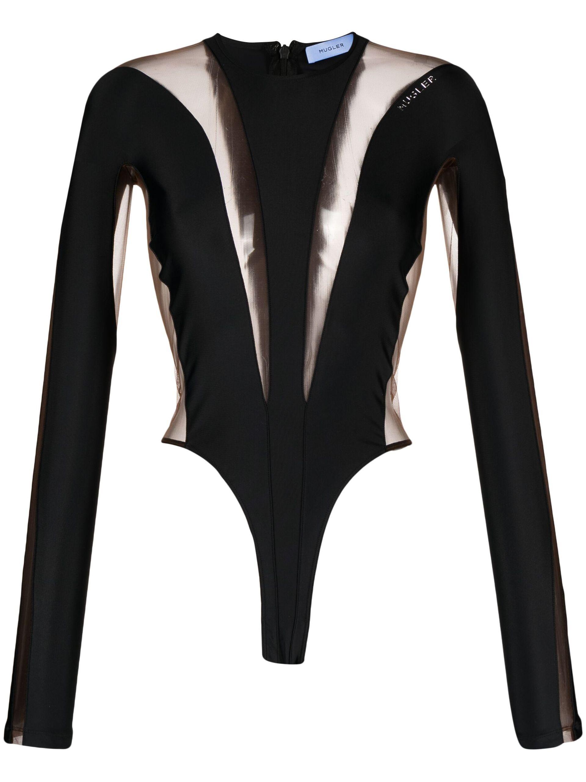 Mugler White Illusion Sheer Panelled Bodysuit in Black | Lyst