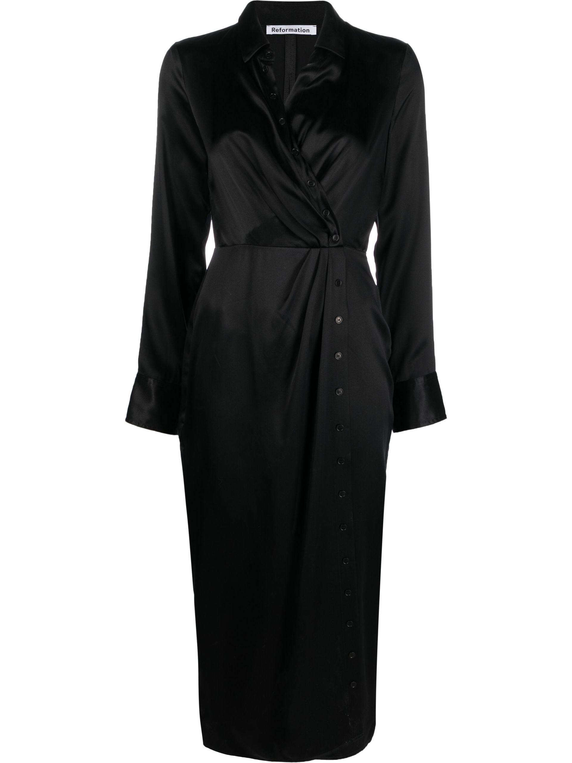 Reformation Lyon Silk Shirt Dress in Black | Lyst