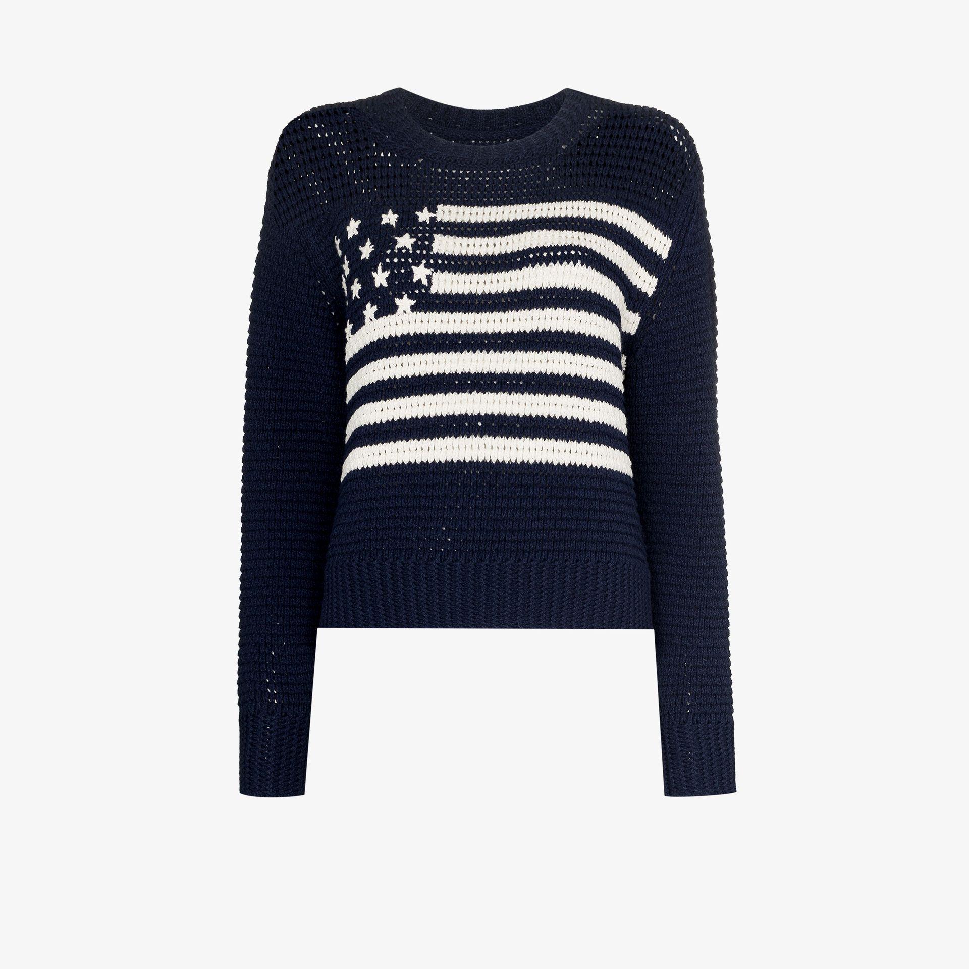 Navy American Flag Cotton Intarsia Sweater
