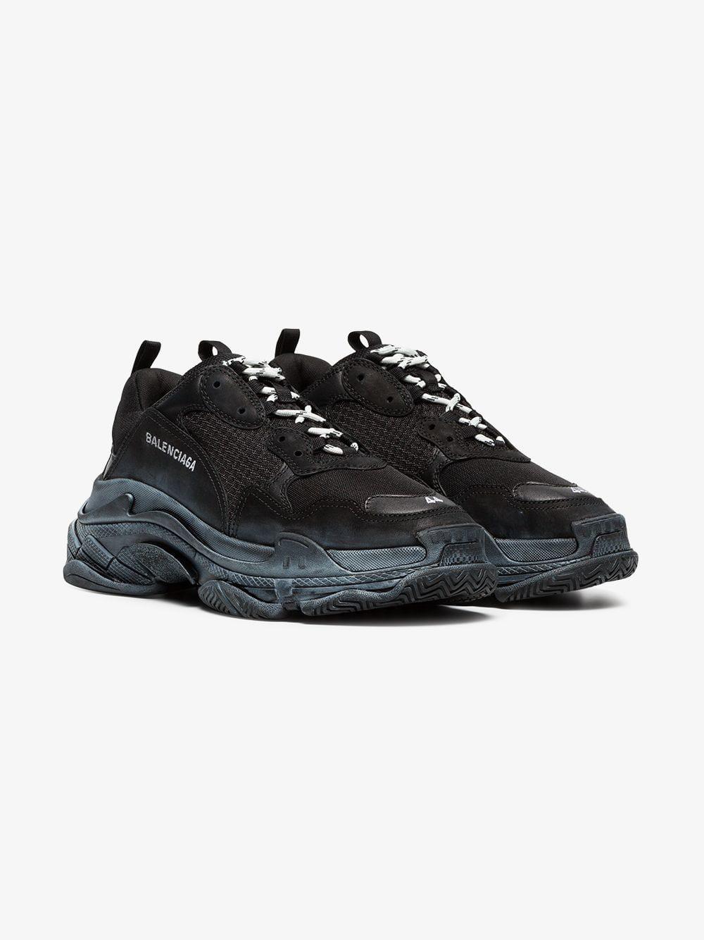 Balenciaga Black Triple S Distressed Leather Sneakers for Men - Lyst