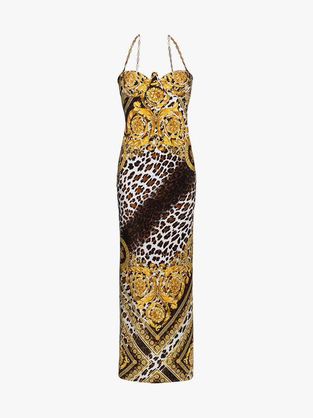 Versace Silk Baroque And Leopard Print Dress in Black - Lyst