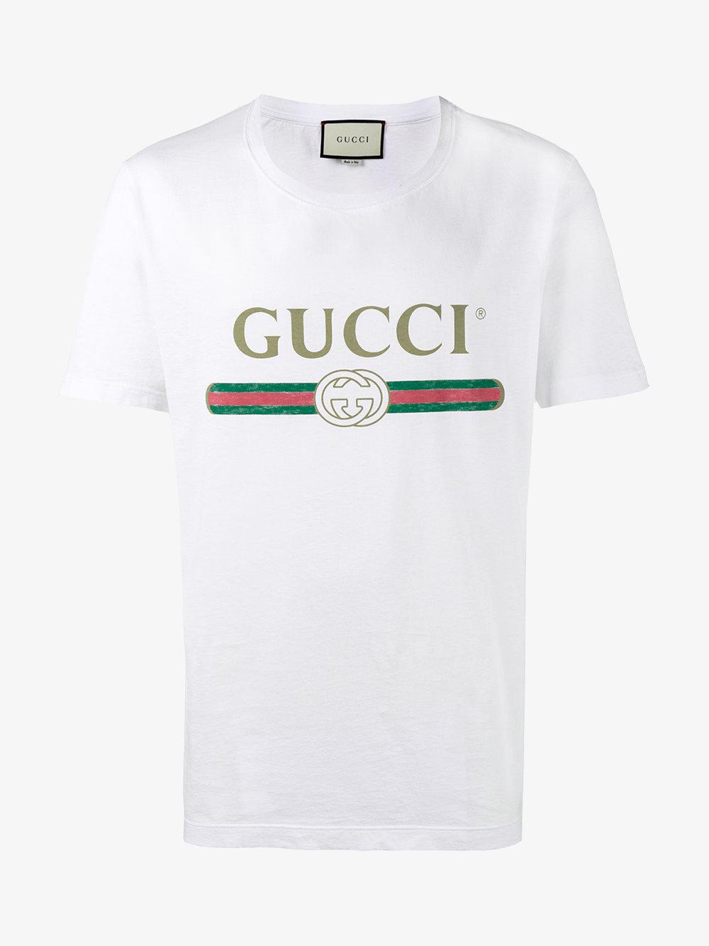 Gucci Cotton Fake Logo T-shirt in White for Men - Lyst