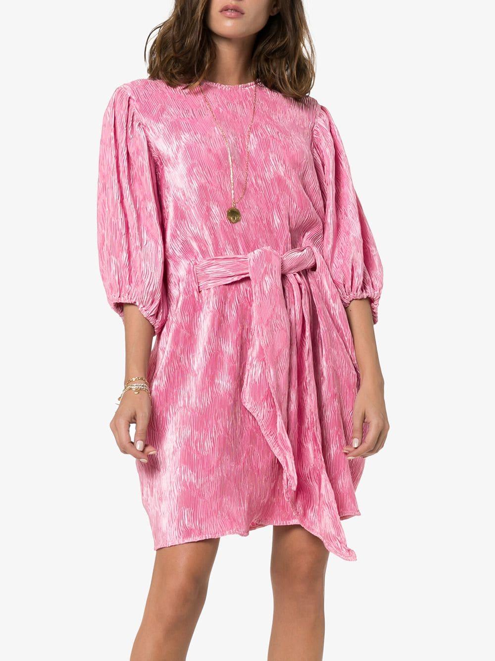 Ganni Puff Sleeve Mini Dress in Pink | Lyst